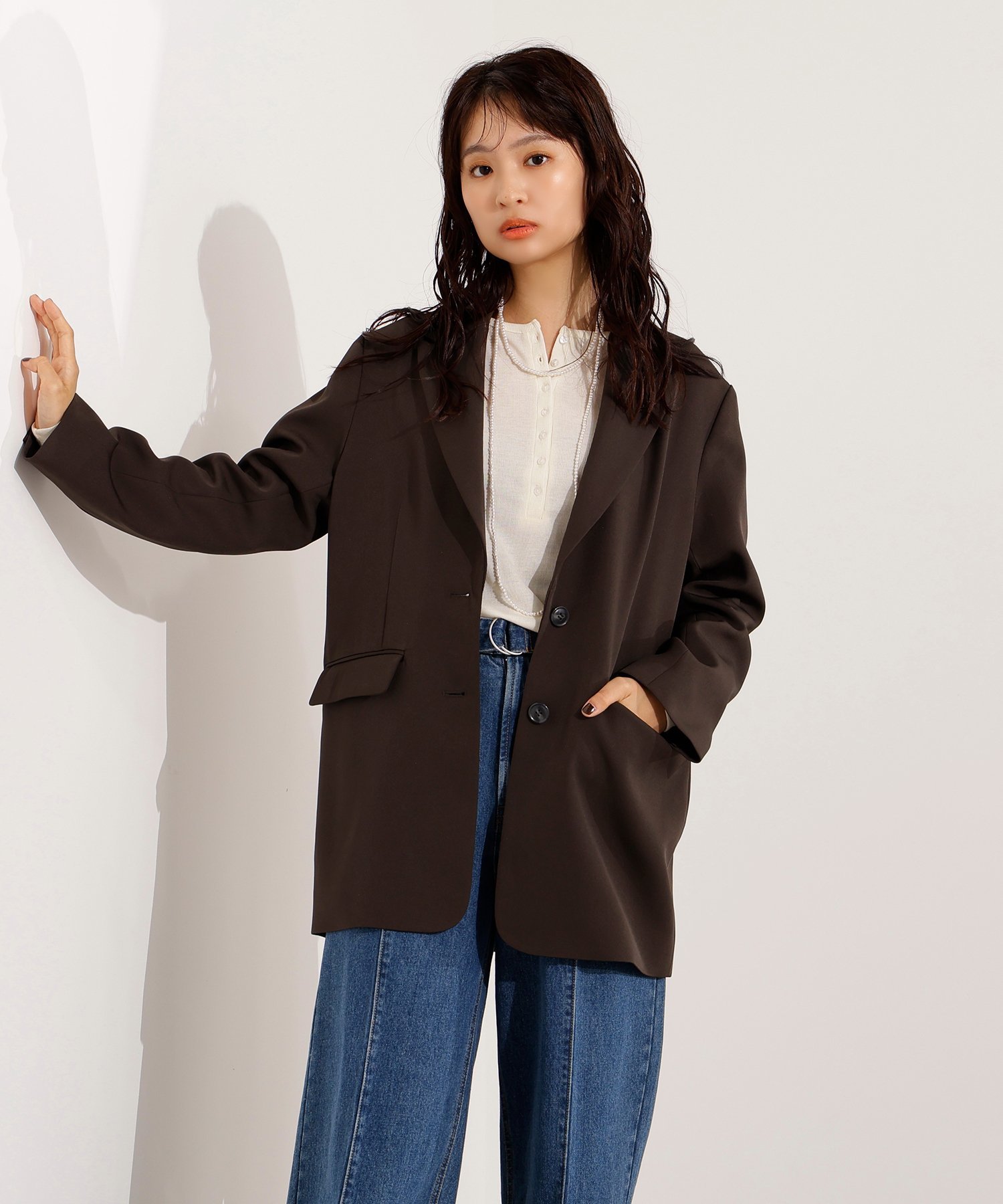 N. Natural Beauty Basic シングルブレストオーバージャケット エヌ ナチュラルビューティーベーシック* ジャケット・アウター テーラードジャケット・ブレザー グレー イエロー
