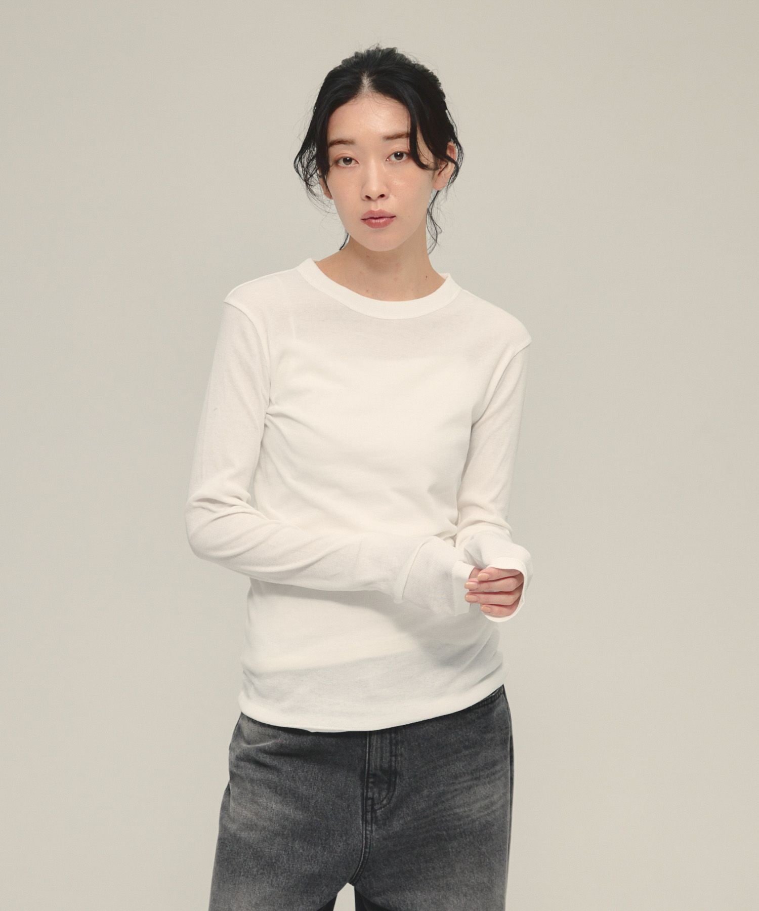 eL Sheer Fit Rib Pullover LS ジーナシス トップス カットソー・Tシャツ ホワイト レッド ブラック ワインレッド