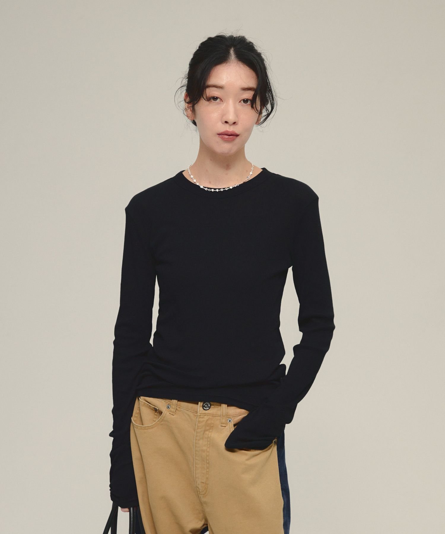 eL Sheer Fit Rib Pullover LS ジーナシス トップス カットソー・Tシャツ ホワイト レッド ブラック ワインレッド