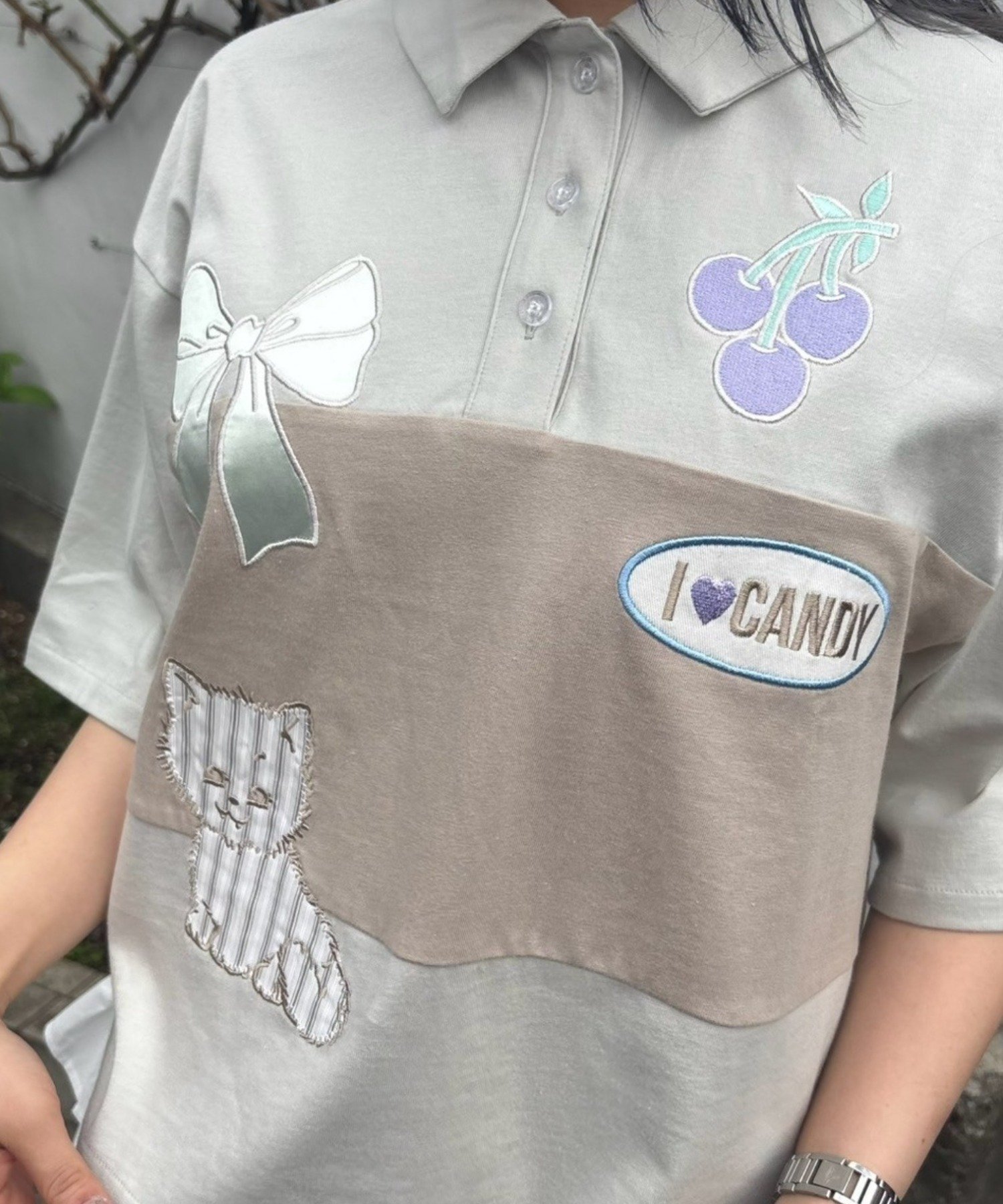 【SALE／50%OFF】Candy Stripper SWEET THINGS POLO TOPS キャンディストリッパー トップス ポロシャツ グリーン【送料無料】