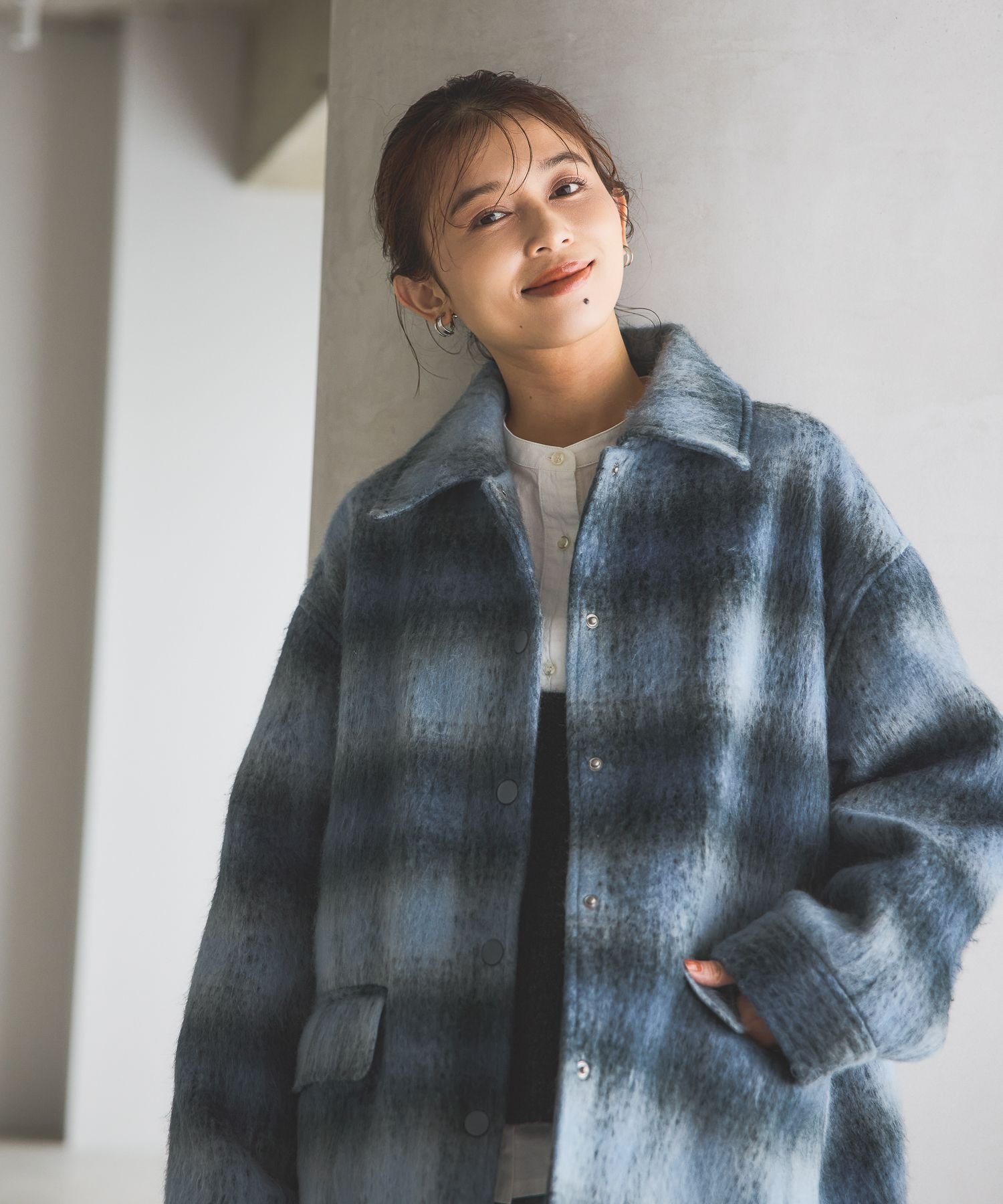 studio CLIP シャギーチェックジャケットコート スタディオクリップ ジャケット・アウター ブルゾン・ジャンパー ブルー イエロー ブラウン【送料無料】のサムネイル