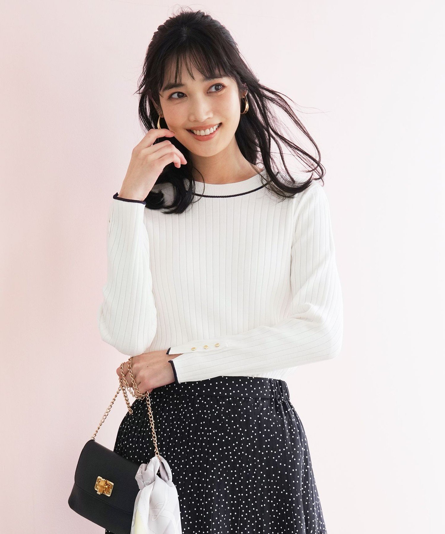 ラインポイント ニット エニィスィス トップス ニット ホワイト ネイビー グリーン