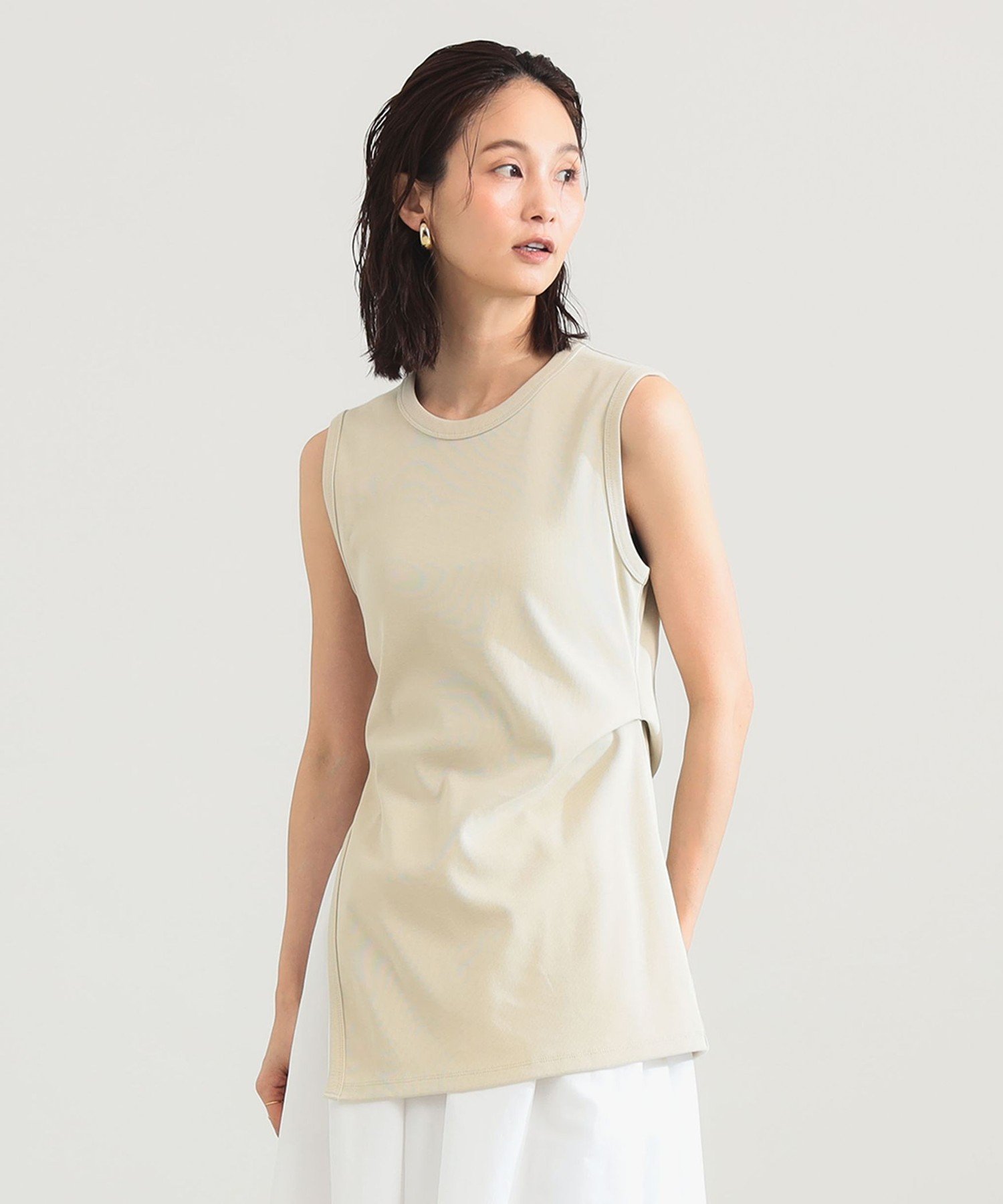 Demi-Luxe BEAMS スリット ノースリーブ チュニック デミルクス ビームス トップス カットソー・Tシャツ ブラック【送料無料】