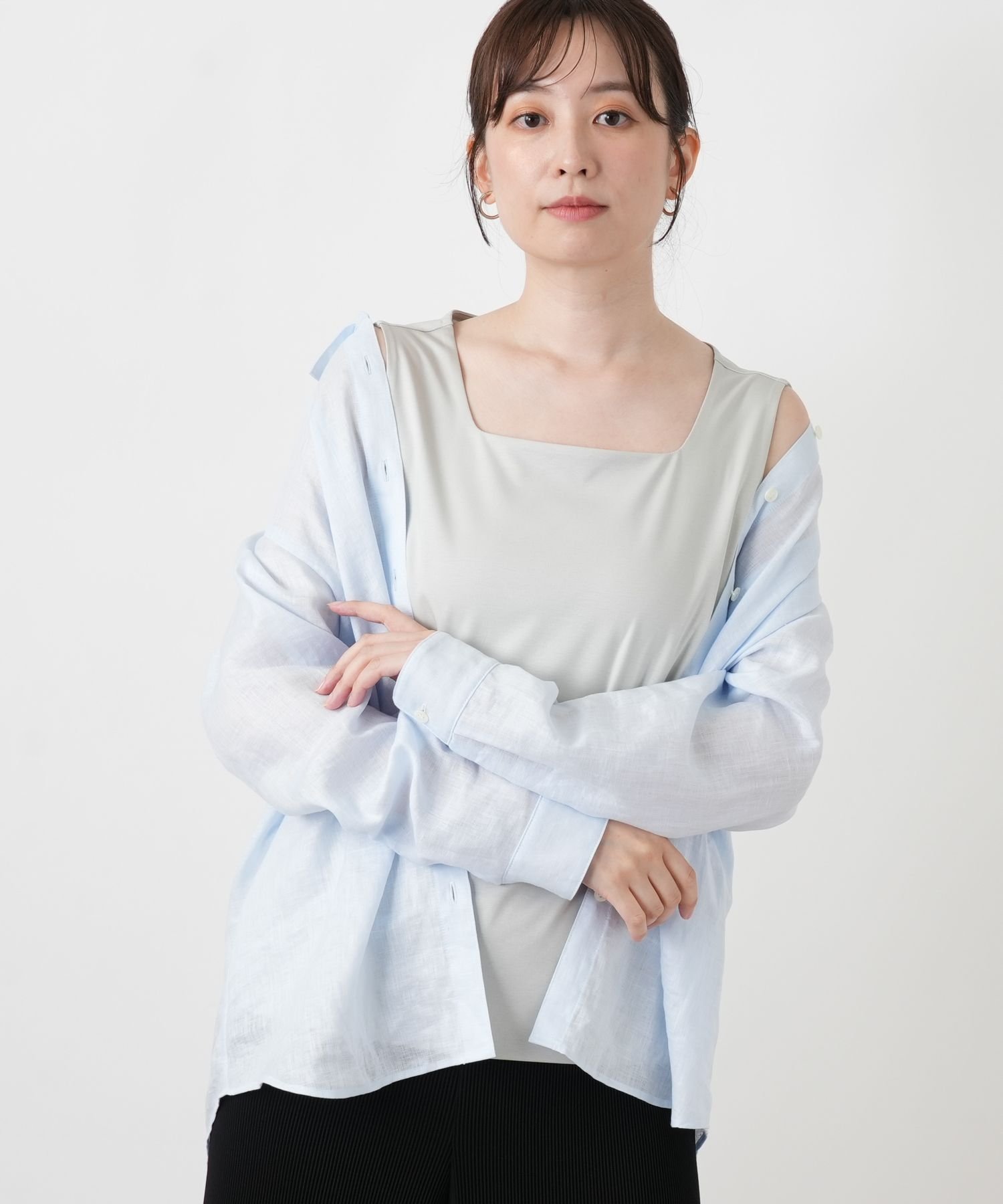 Leilian スムースジャージーインナー レリアン トップス カットソー・Tシャツ ホワイト グレー ブラック ネイビー