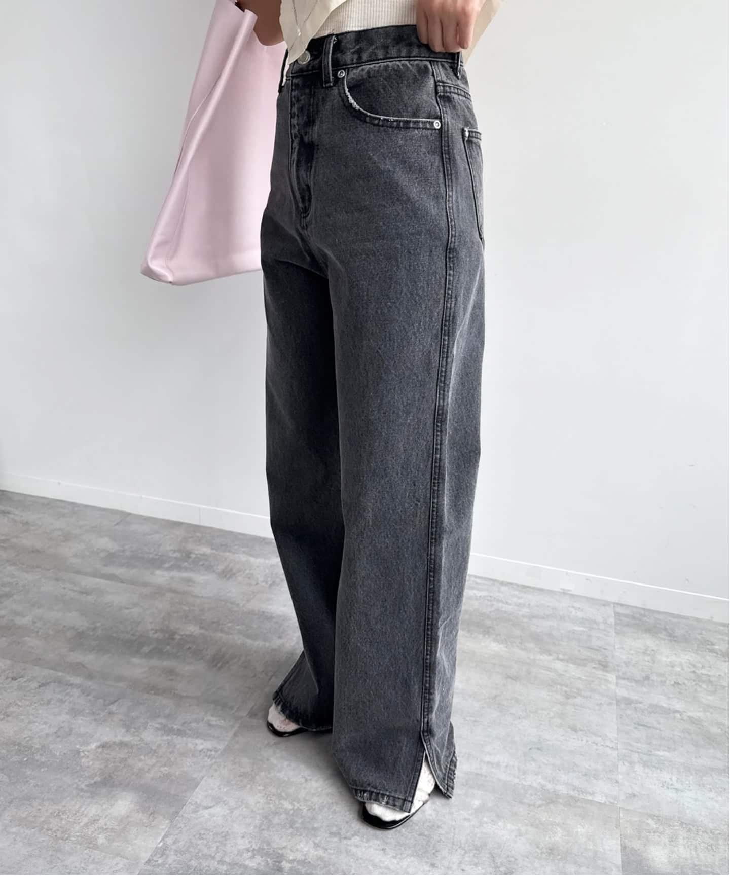 EDIT.FOR LULU 【Hella/ヘラ】side hem slit denim エディット フォー ルル パンツ ジーンズ・デニムパンツ ブラック ブルー【送料無料】