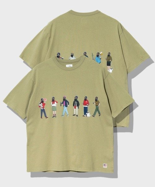 GSC MENS SELECT modem design/モデムデザイン USATee -色々おじさん- (MENS) ゴースローキャラバン トップス カットソー・Tシャツ グリーン ベージュ