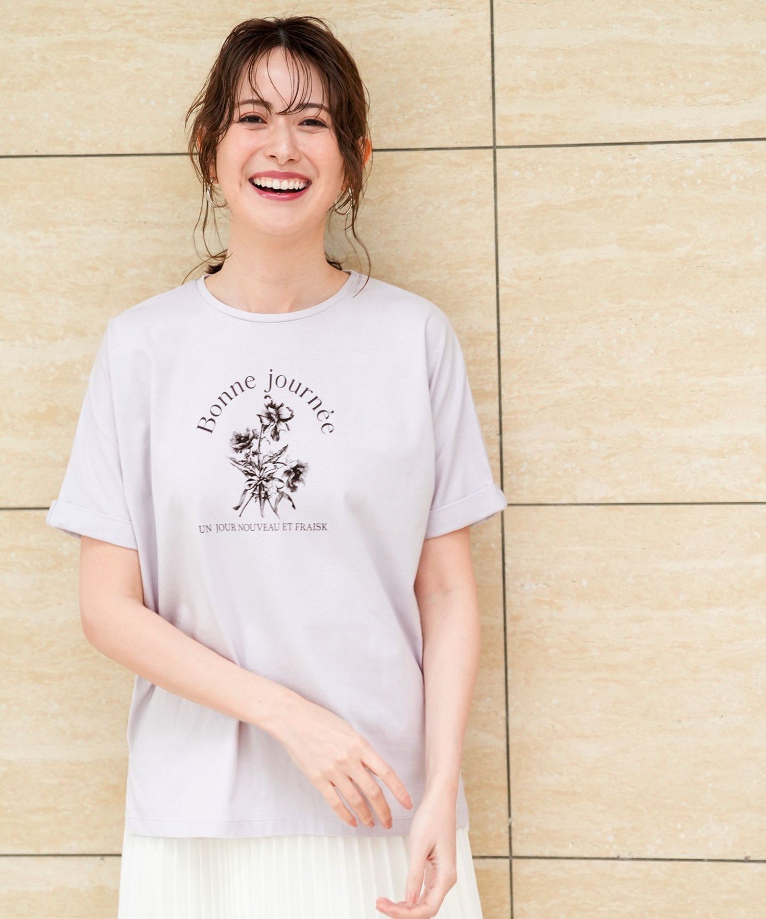 【SALE／30%OFF】ANY SIS L フラワープリント ロゴTシャツ エニィスィス トップス カットソー・Tシャツ グレー ネイビー ホワイト
