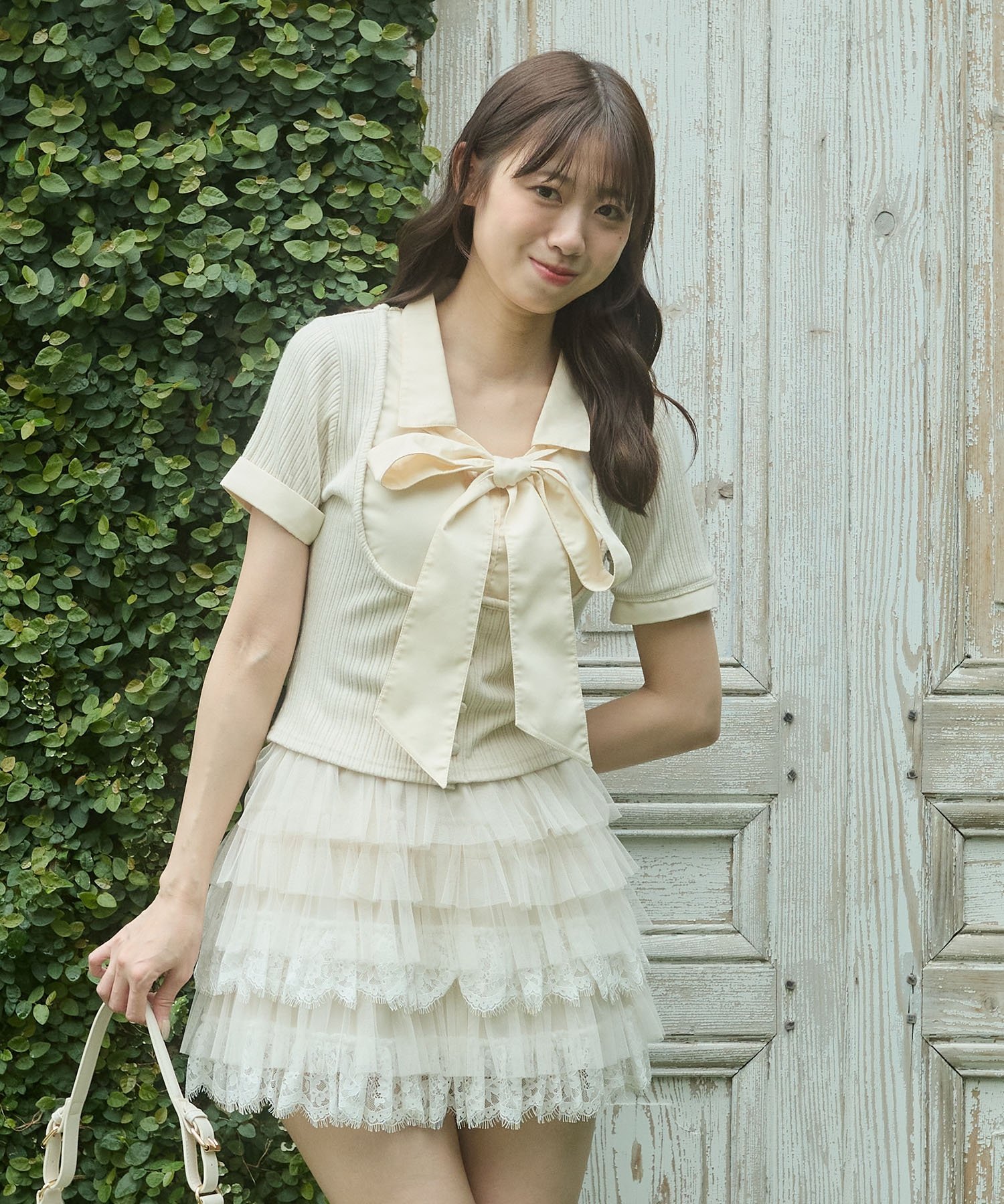 MAJESTIC LEGON 2wayリボンレイヤードライクトップス マジェスティックレゴン トップス カットソー・Tシャツ グレー ブラック ピンク ホワイト