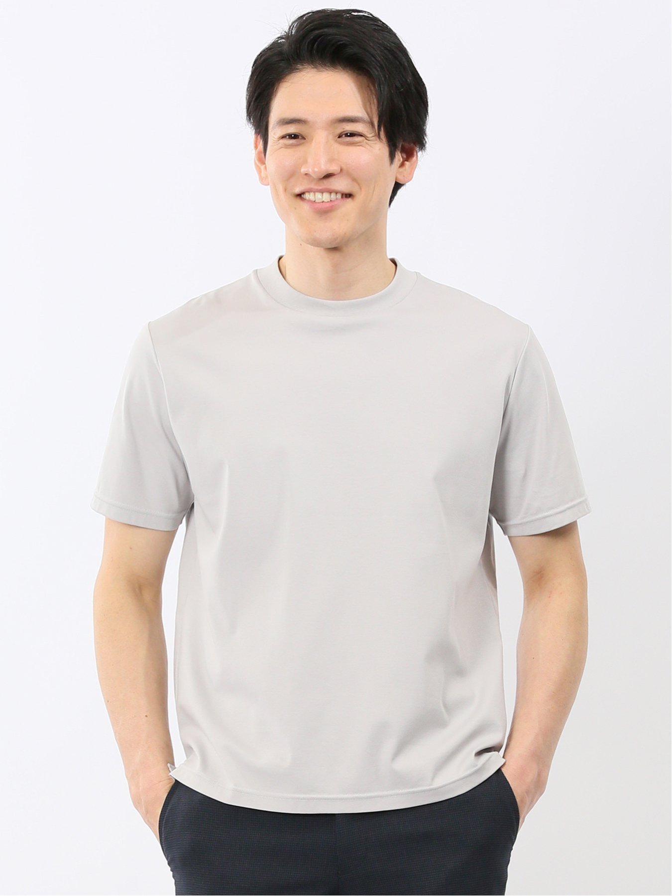 Tシャツ メンズ 半袖 ストレッチ 接触冷感 抗菌防臭 UV 綿 コットン 無地 シルケット スムス スロープネック ドレスT タカキュー トップス カットソー・Tシャツ ホワイト グレー ネイビー