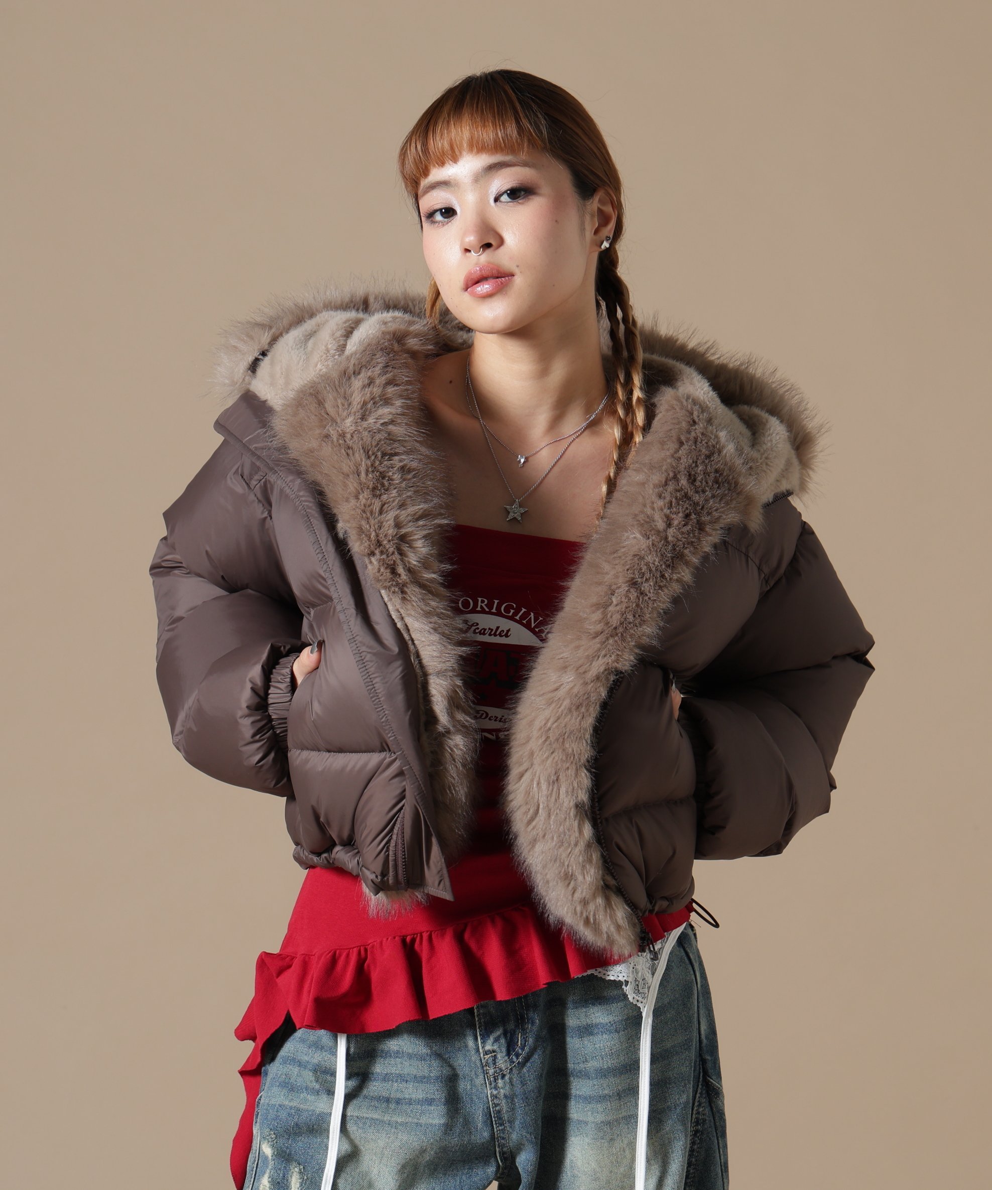 LHP DankeSchon/ダンケシェーン/WOMEN NYLON FUR HOOD BLOUSON エルエイチピー ジャケット・アウター ブルゾン・ジャンパー ホワイト ブラック ブラウン