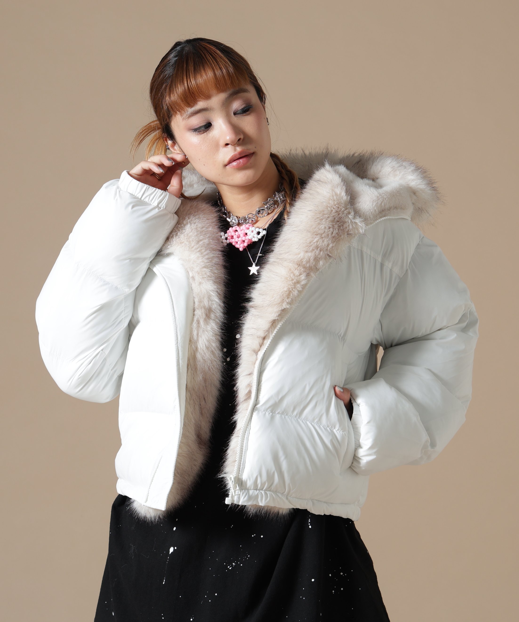 LHP DankeSchon/ダンケシェーン/WOMEN NYLON FUR HOOD BLOUSON エルエイチピー ジャケット・アウター ブルゾン・ジャンパー ホワイト ブラック ブラウン