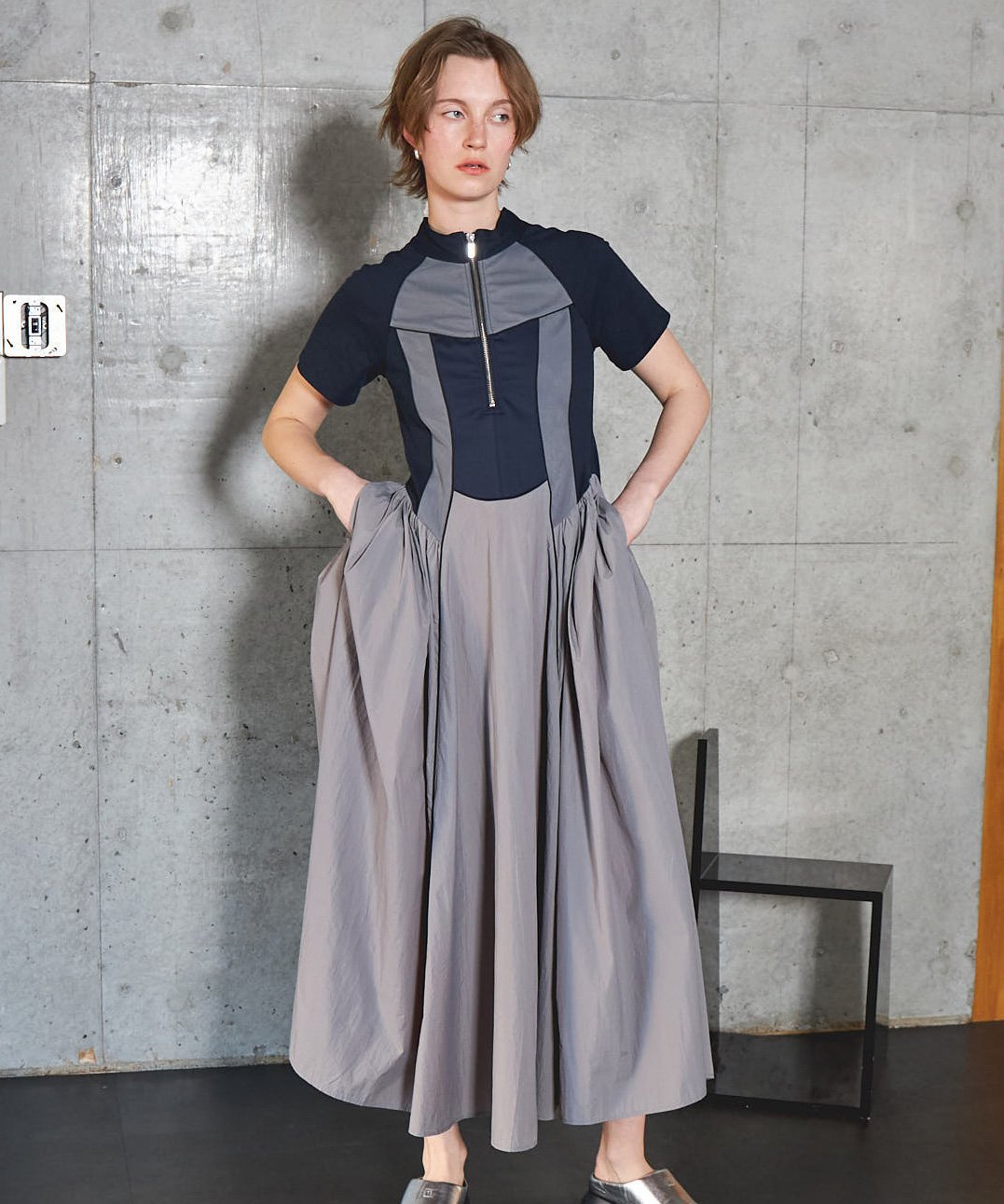 MAISON SPECIAL Zip Up Volume Dress メゾンスペシャル ワンピース・ドレス ワンピース ネイビー ホワイト ブラック