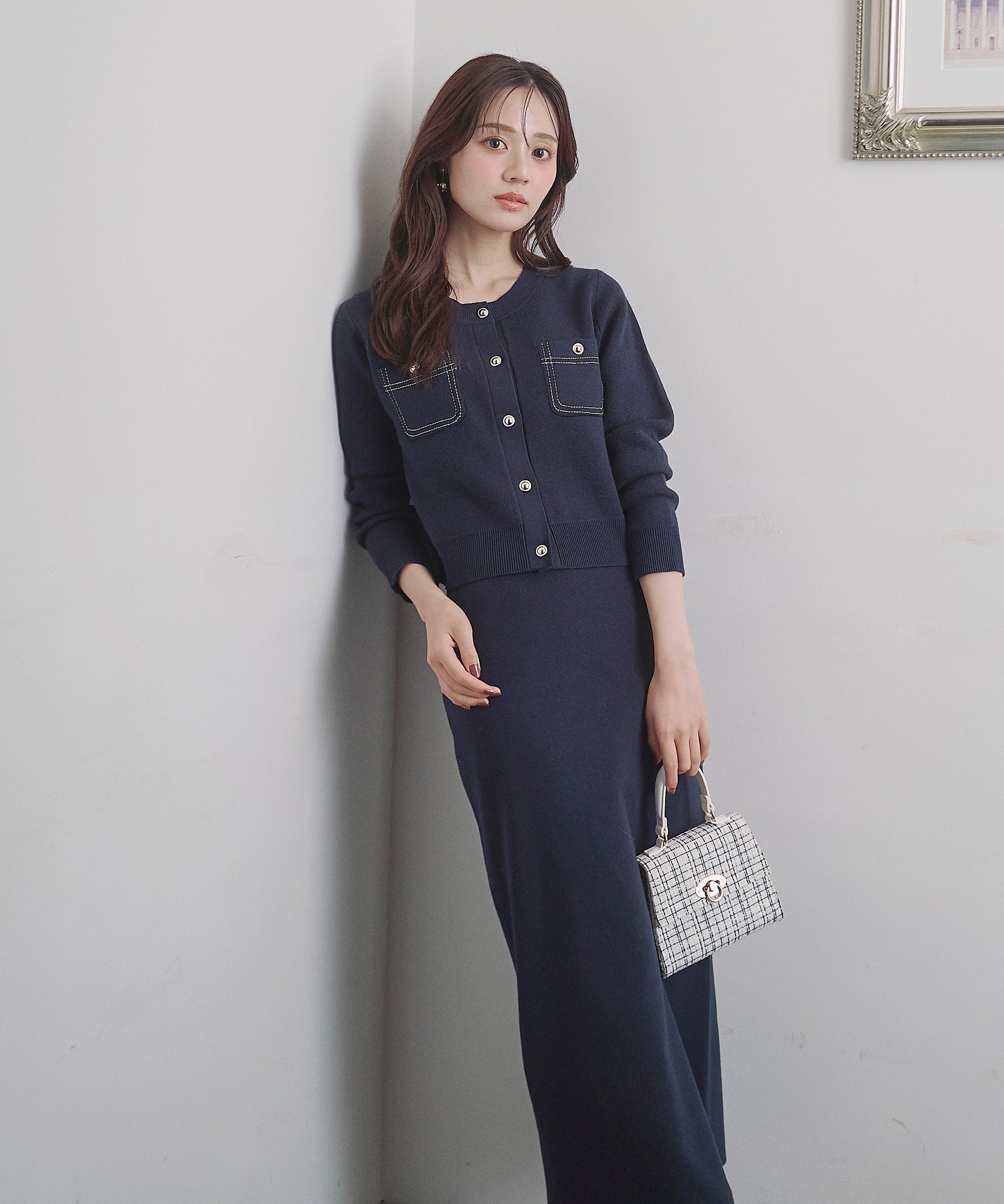 PROPORTION BODY DRESSING ステッチニットSETUP 25AW プロポーションボディドレッシング ワンピース・ドレス ワンピース ネイビー グレー【送料無料】のサムネイル