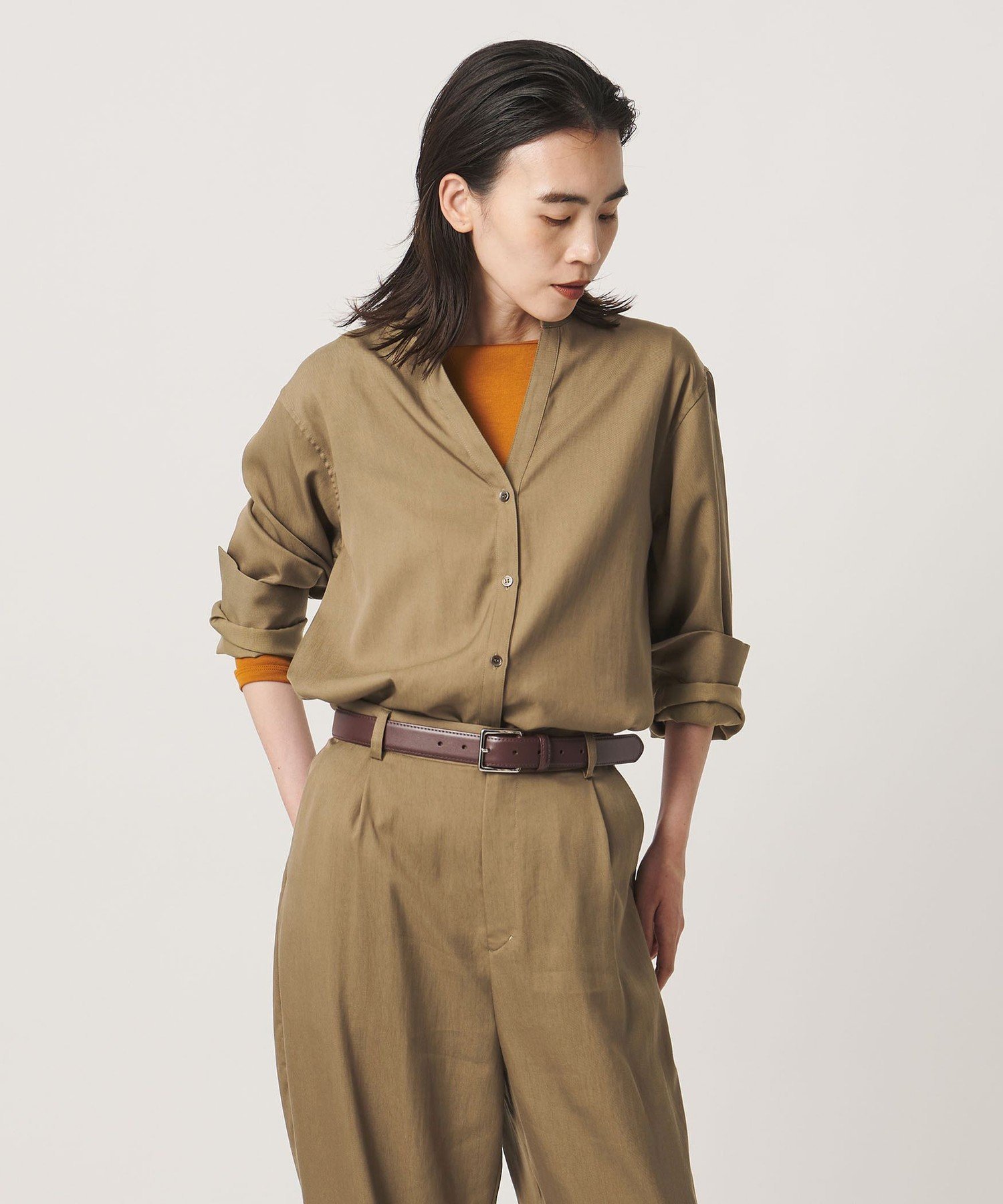 ＜MARW UNITED ARROWS＞バンドカラー スキッパー シャツ ビューティー＆ユース ユナイテッドアローズ トップス シャツ・ブラウス ネイビー