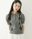 Heather アーガイルニット(半袖) ヘザー トップス ニット ネイビー グレー ホワイト【送料無料】