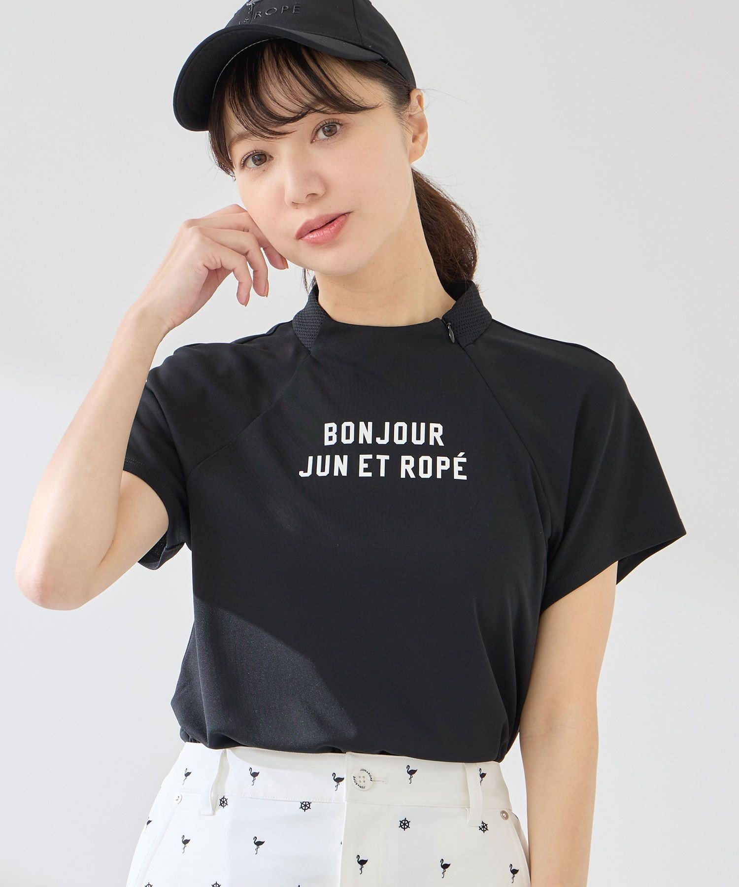 JUN&ROPE' 強撚スムースドロストモック2WAYプルオーバー/UV・接触冷感 ジュンアンドロペ トップス カットソー・Tシャツ ホワイト ブラック カーキグリーン