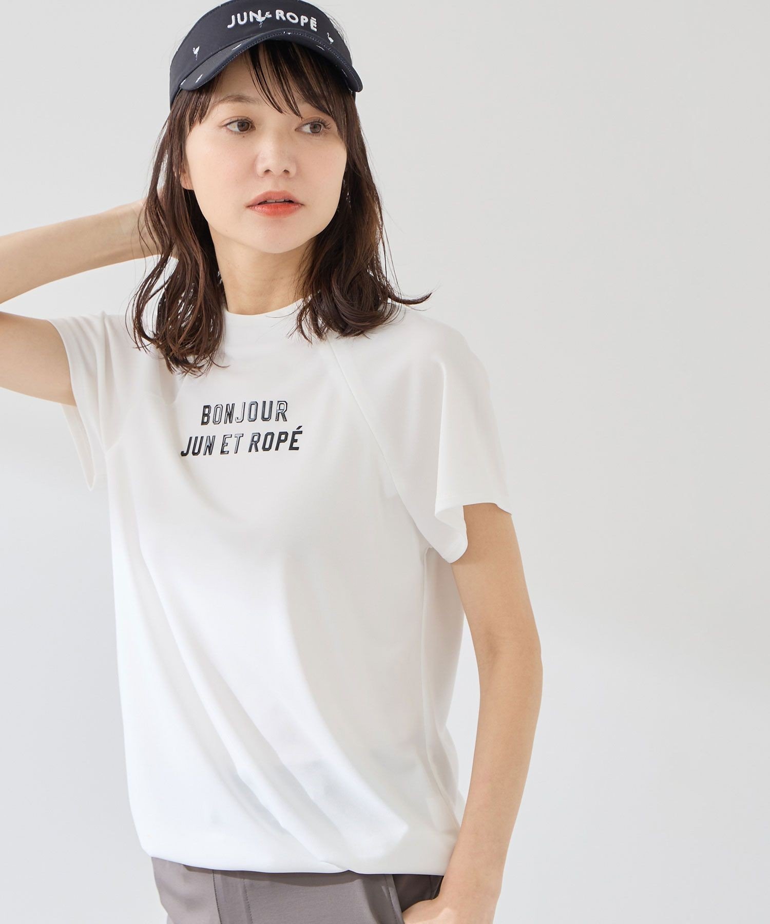 JUN&ROPE' 強撚スムースドロストモック2WAYプルオーバー/UV・接触冷感 ジュンアンドロペ トップス カットソー・Tシャツ ホワイト ブラック カーキグリーン