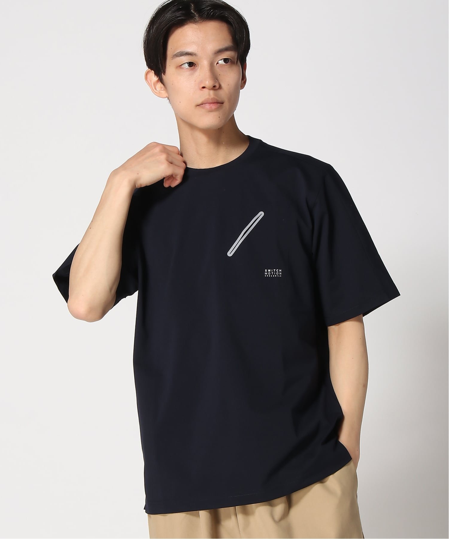 (M)エアドッツ ステッチレスポケット Tシャツ クロコダイル トップス カットソー・Tシャツ ネイビー ピンク