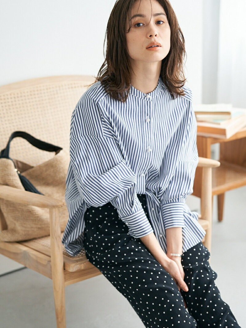 【SALE／45%OFF】La boutique BonBon 【様々なシーンで活躍】ストライプBIGパールボタンシャツ ラブティックボンボン トップス シャツ・ブラウス ネイビー【送料無料】のサムネイル