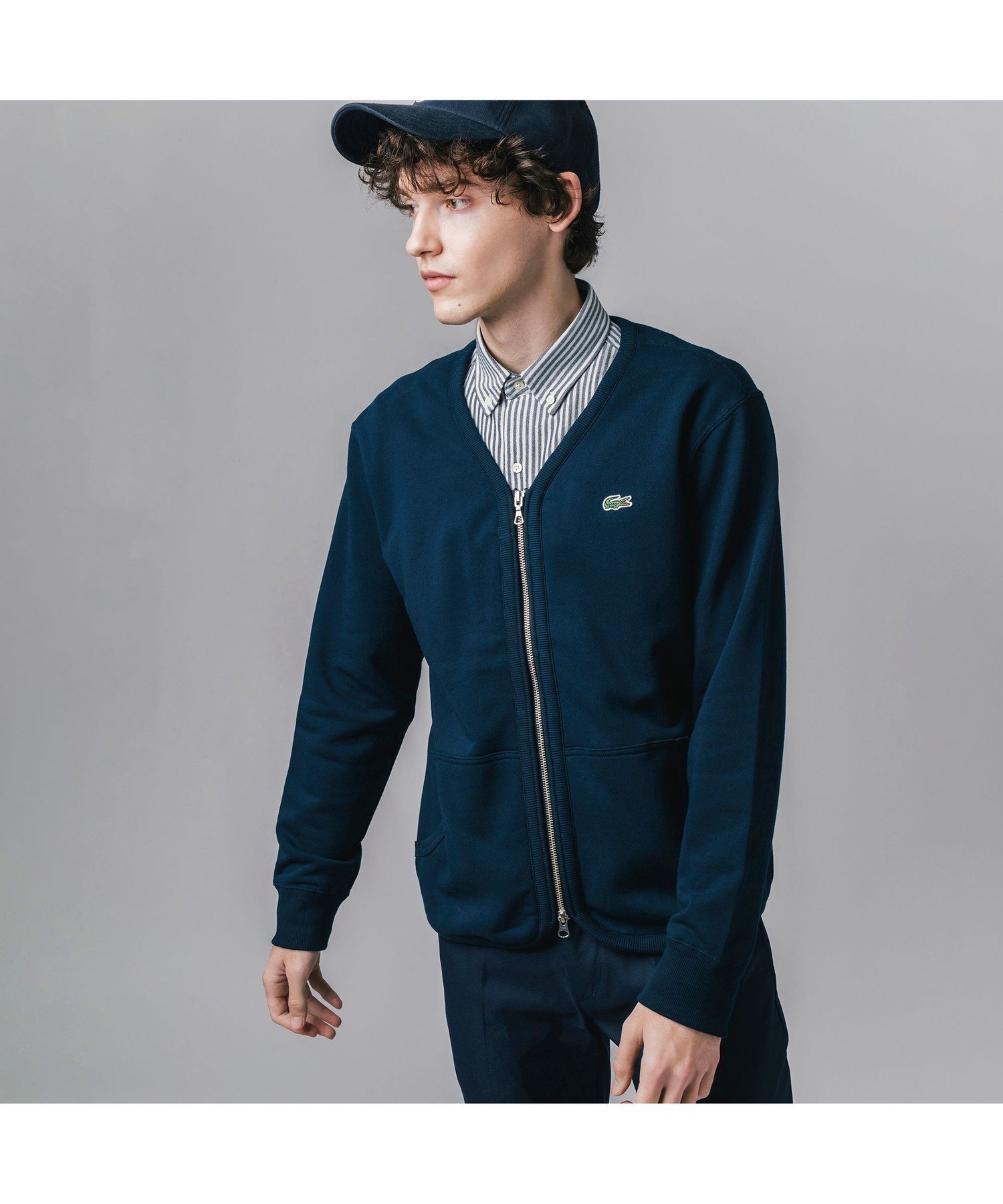 【SALE／30%OFF】LACOSTE プレミアムスウェットジップカーディガン ラコステ ニット カーディガン ネイビー ホワイト シルバー【送料無料】