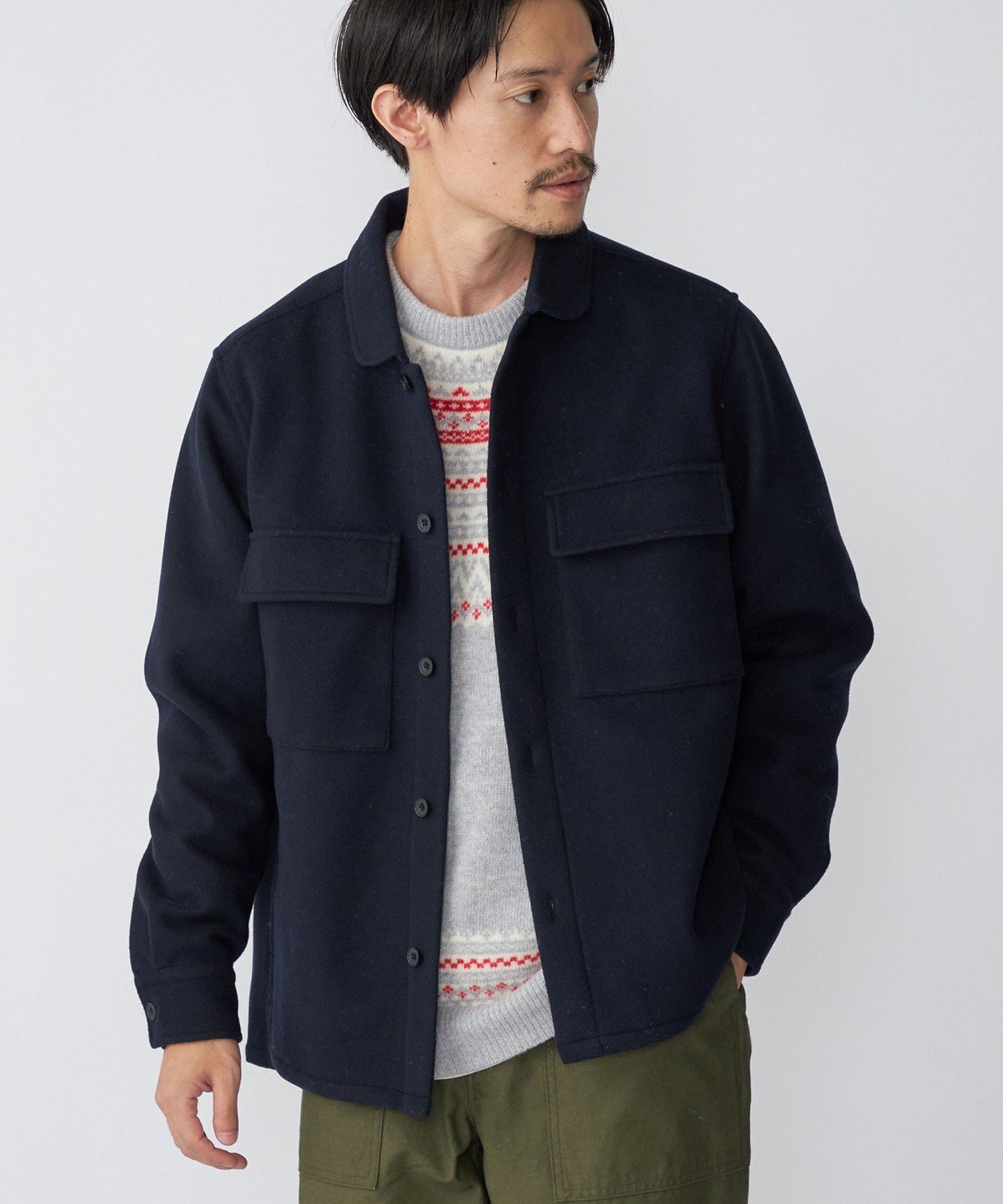 シップス アウター メンズ 【SALE／50%OFF】SHIPS SHIPS: ECO BLUE(R) メルトンライク リラックス CPO シャツ シップス ジャケット・アウター ミリタリージャケット ネイビー グレー【送料無料】