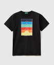 BENETTON (UNITED COLORS OF BENETTON.) (K)キッズフロントプリント半袖Tシャツ・カットソーB ベネトン(ユナイテッド カラーズ オブ ベネトン) トップス カットソー・Tシャツ ブラック ホワイト