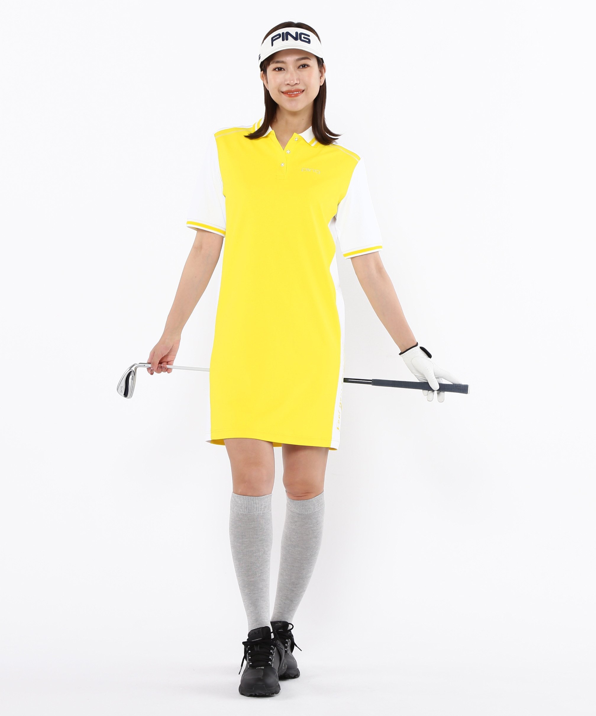 PING APPAREL テラカノコ半袖バイカラーポロワンピース ＜LADIES LINE＞＜PERFORMANCE＞ (LADIES) ピン アパレル ワンピース・ドレス その他のワンピース・ドレス ブラック ホワイト イエロー