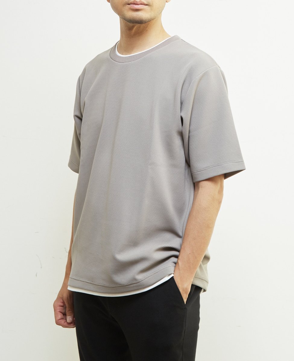 MEN'S MELROSE 【MASTER FRAME/マスターフレーム】リップルフェイクレイヤードクルーネックTシャツ メンズメルローズ トップス カットソー・Tシャツ ホワイト グリーン ネイビー グレー