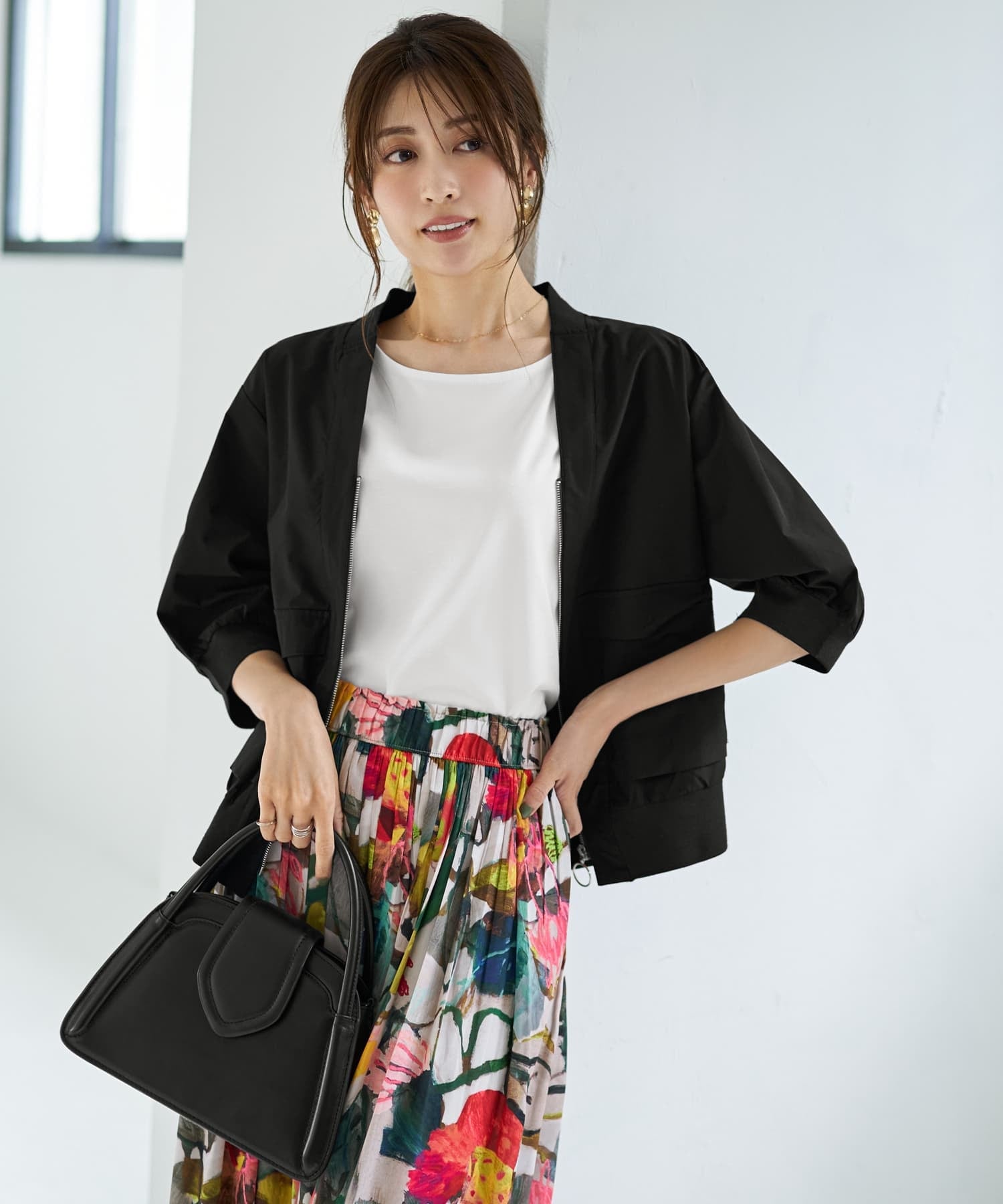 STYLE DELI ノーカラー5分袖サマーブルゾン スタイルデリ ジャケット・アウター ブルゾン・ジャンパー ..