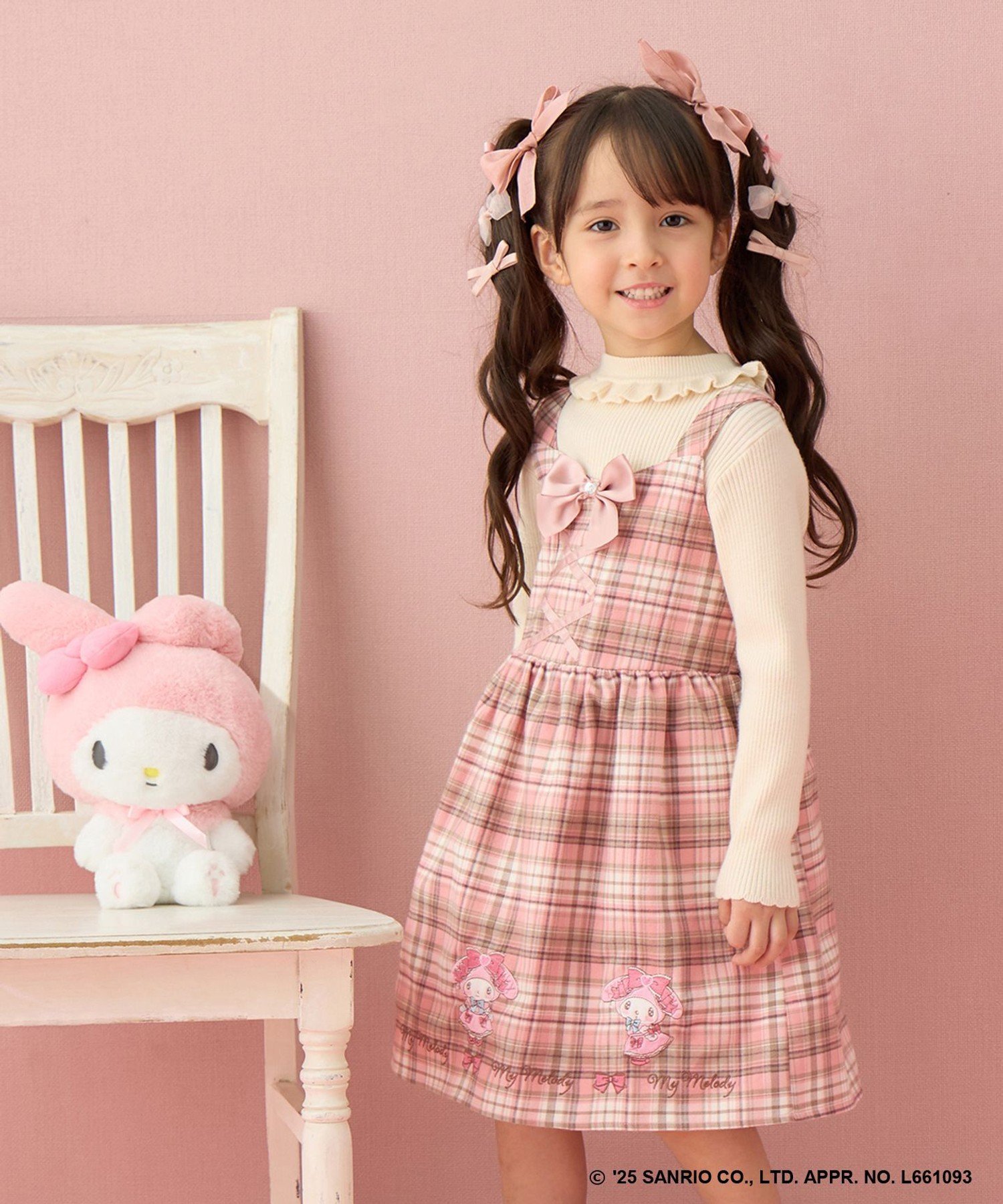 ANY KIDS 【マイメロディ&クロミ×ANY KIDS】チェック ジャンパースカート エニィ ワンピース・ドレス ジャンパースカート ピンク グレー【送料無料】