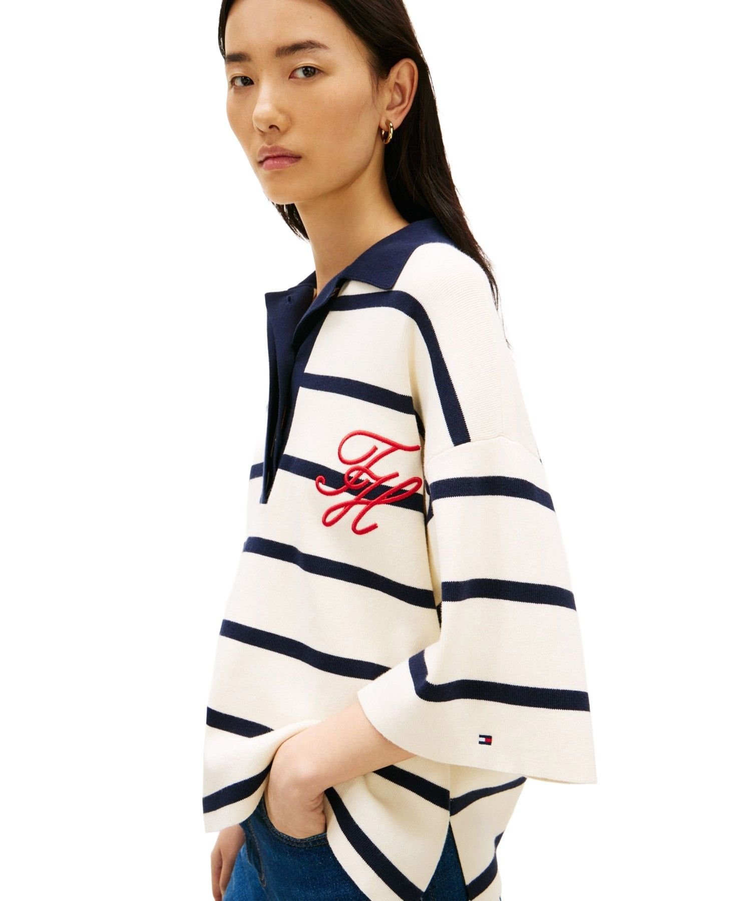 TOMMY HILFIGER コットンフルニードルリラックスポロシャツ 26SS トミーヒルフィガー トップス ニット ベージュ【送料無料】