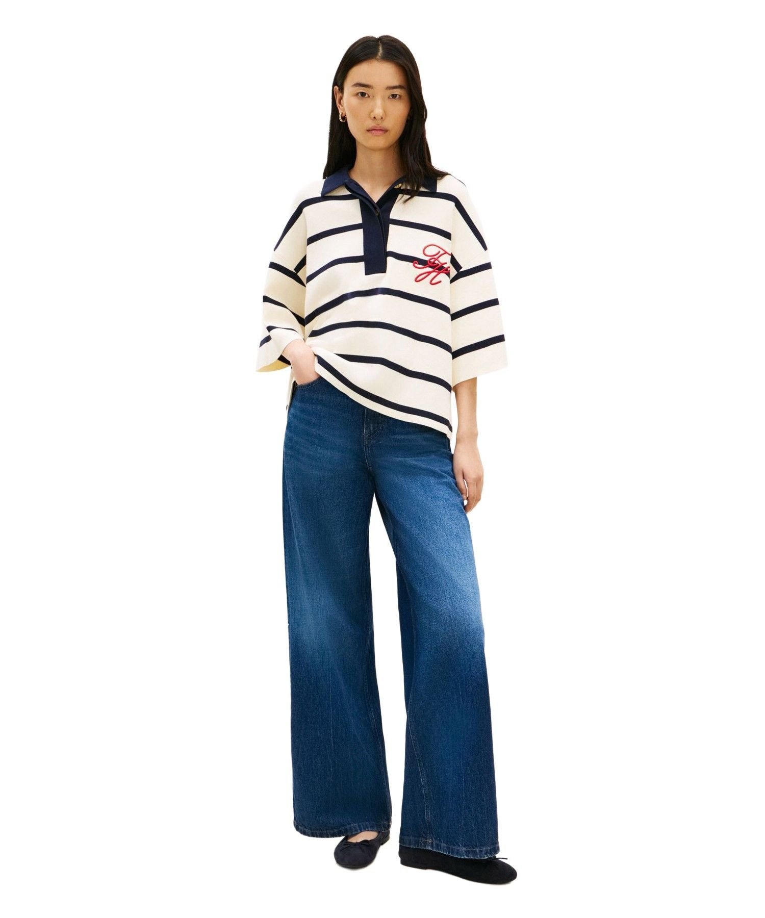 TOMMY HILFIGER コットンフルニードルリラックスポロシャツ 26SS トミーヒルフィガー トップス ニット ベージュ【送料無料】