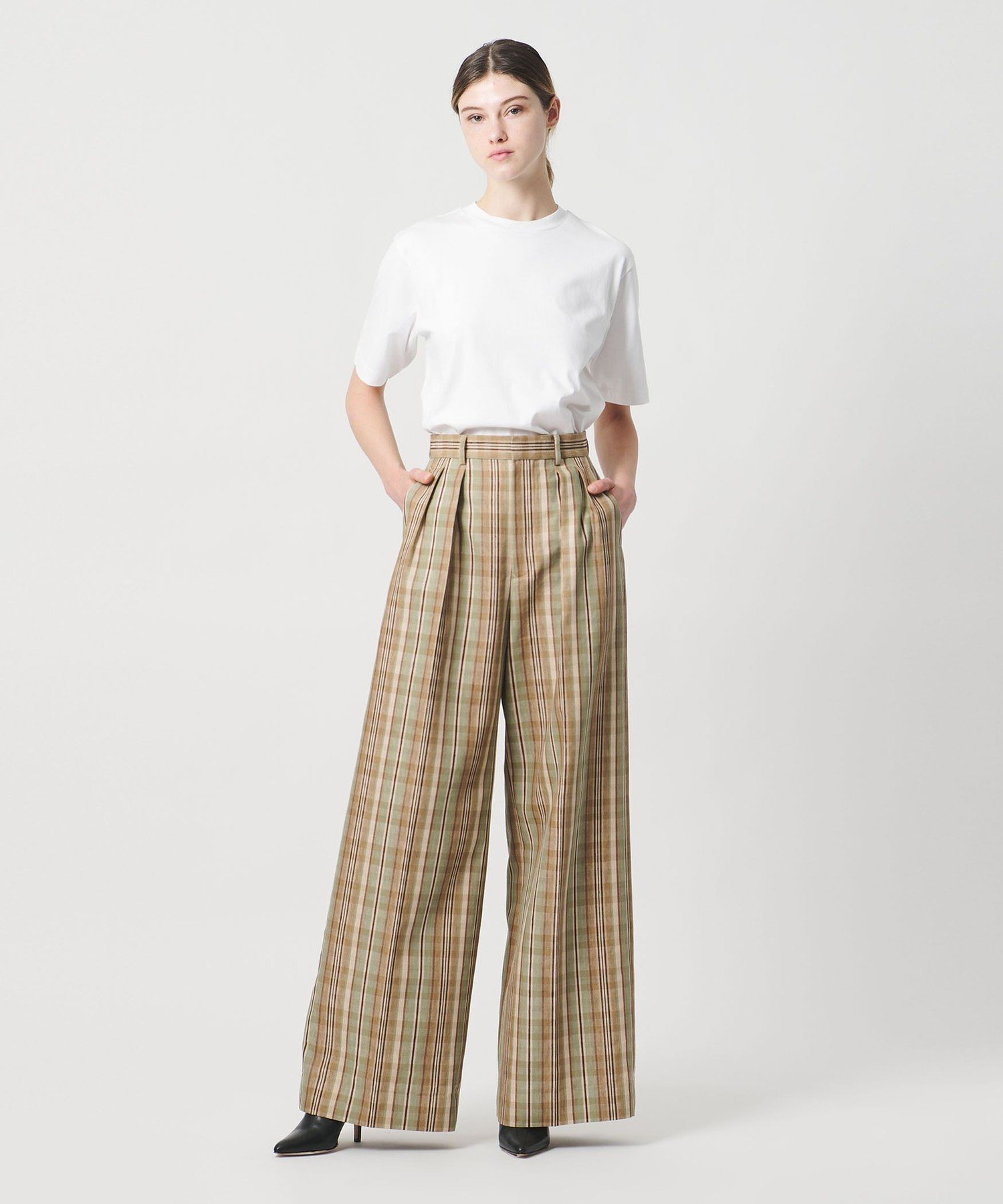 ＜LOEFF＞チェック バギーパンツ ユナイテッドアローズ パンツ その他のパンツ ベージュ