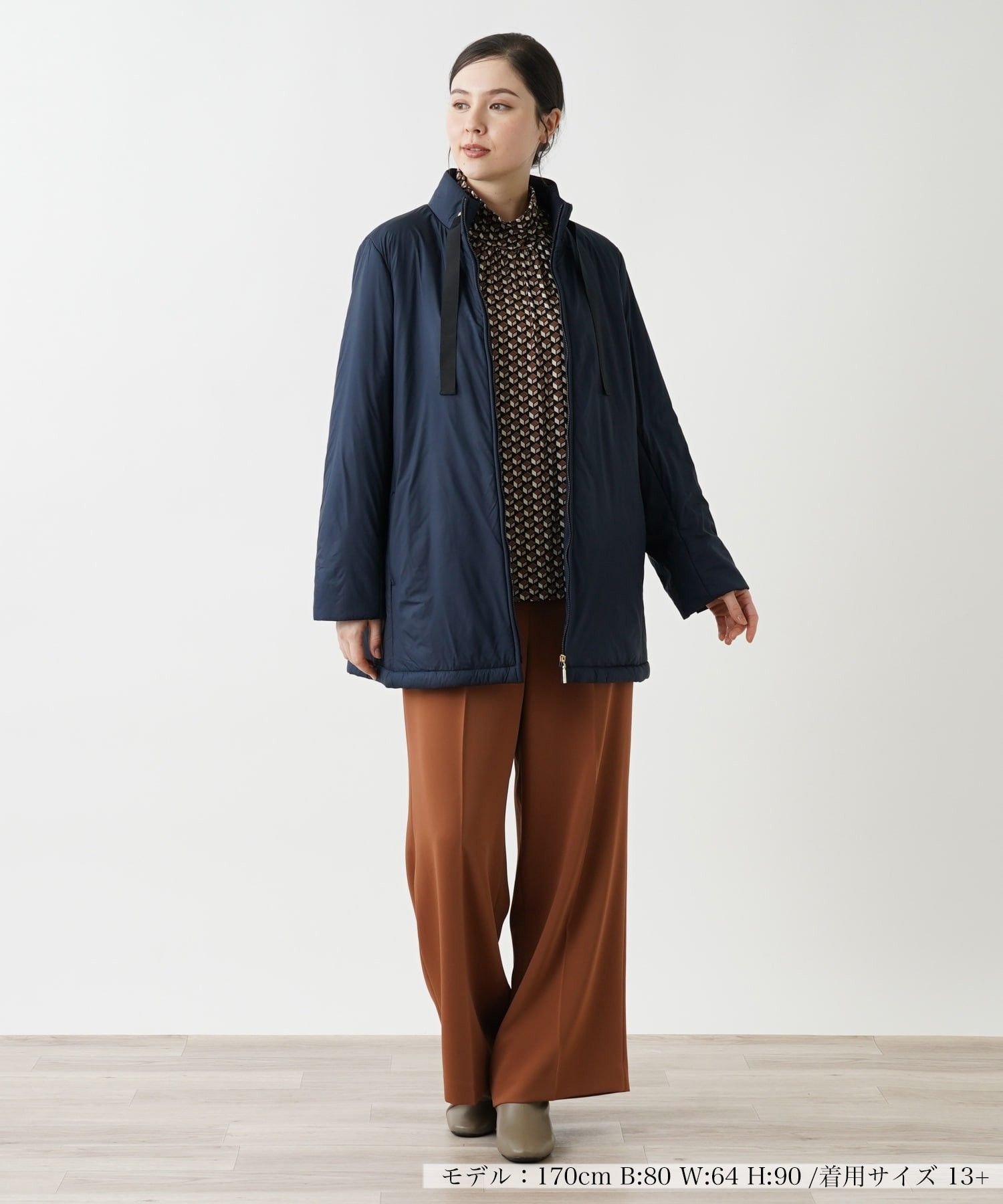 Leilian PLUS HOUSE コート【LIMONTA】 レリアン プラスハウス ジャケット・アウター ステンカラーコート ネイビー ブラウン
