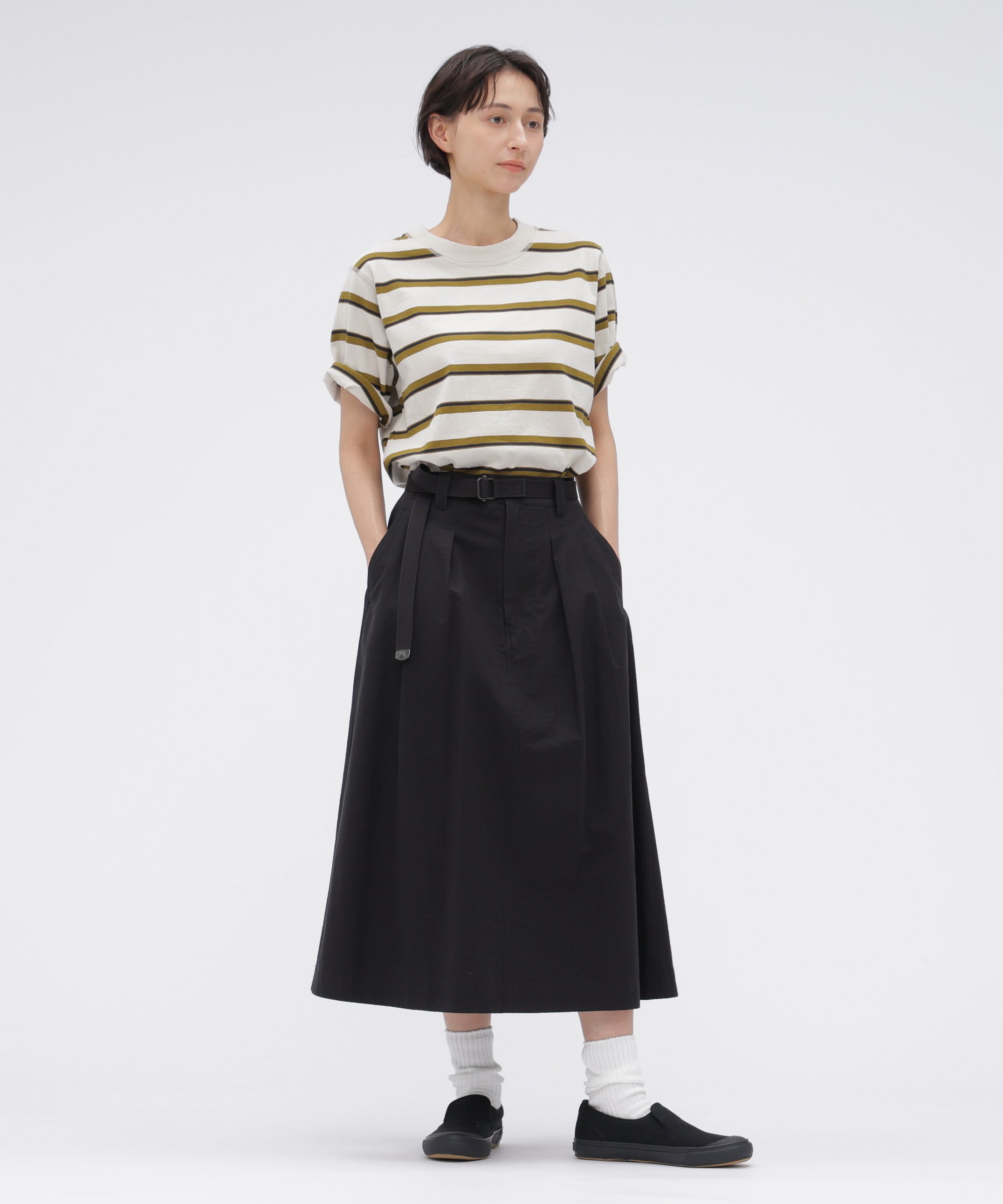 MHL. OUTLINE STRIPE JERSEY TOP マーガレット・ハウエル トップス カットソー・Tシャツ ホワイト ネイビー