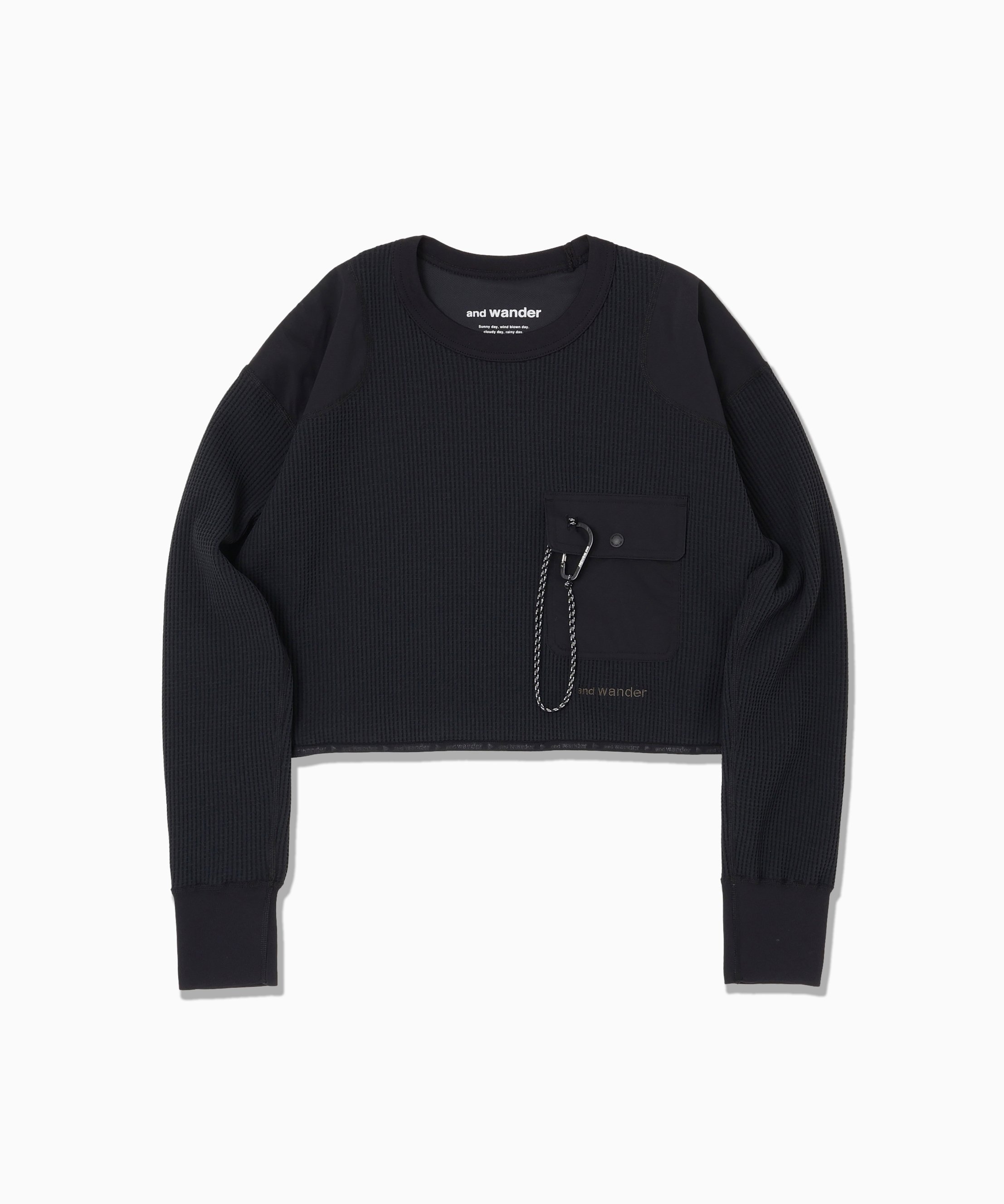 PE waffle short length T (W) アンドワンダー トップス カットソー・Tシャツ ブラック グレー ホワイト ピンク
