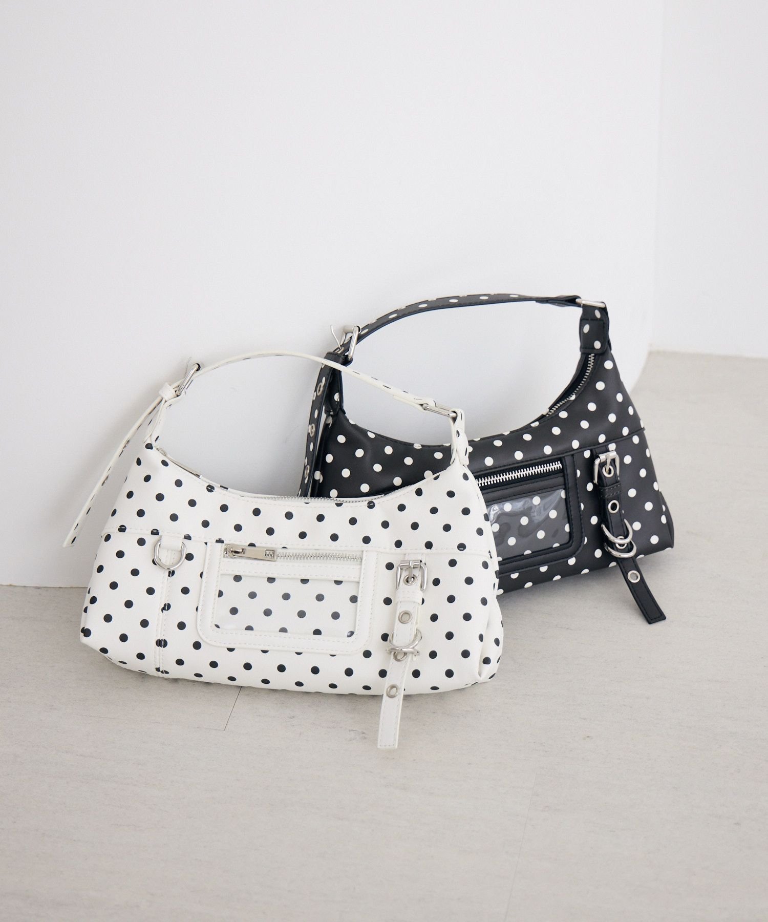 ドットワンハンドルミニBAG レトロガール バッグ ハンドバッグ ブラック ホワイト