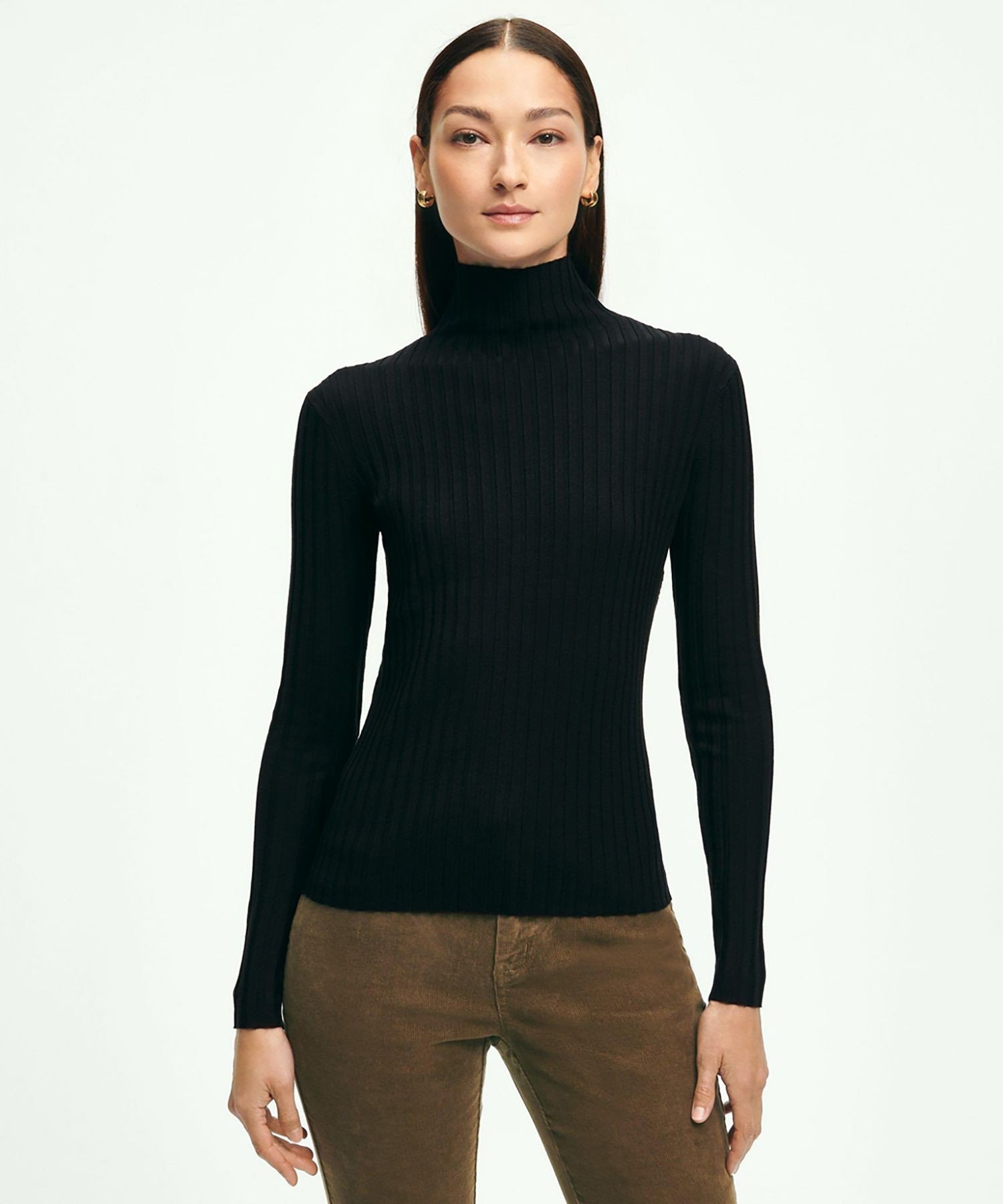 【SALE／50%OFF】BROOKS BROTHERS ロングスリーブ リブ モックネックセーター ブルックス ブラザーズ トップス ニット ブラック【送料無料】