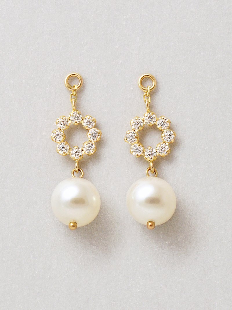 TAKE-UP 【 Palette】K10 淡水パール*キュービックジルコニアチャーム( YG) テイクアップ ファッション雑貨 チャーム・キーチェーン イエロ...