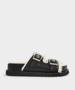 CHARLES & KEITH Hannah ハンナ ファーリーバックルダブルストラップサンダル チャールズアンドキース シューズ・靴 サンダル ブラック シル...