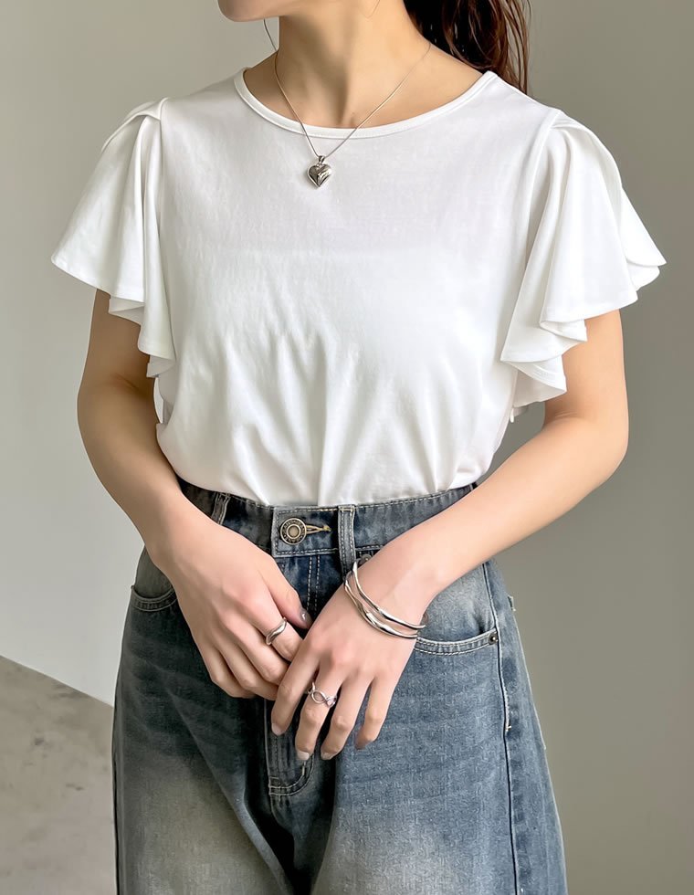Re:EDIT フリルスリーブ半袖Tシャツ リエディ トップス カットソー・Tシャツ ブラック ホワイト stylife-15053350 Rakuten Fashion サンプル画像2