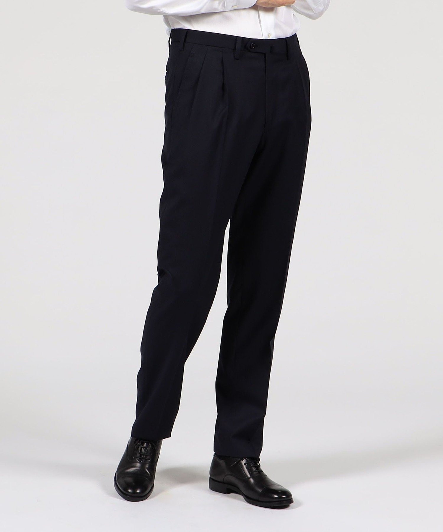 TOMORROWLAND MEN ウールツイル 2プリーツスリムスラックス HORIZON TWILL E.Zegna トゥモローランド パンツ スラックス・ドレスパンツ ネイビー ブラック【送料無料】
