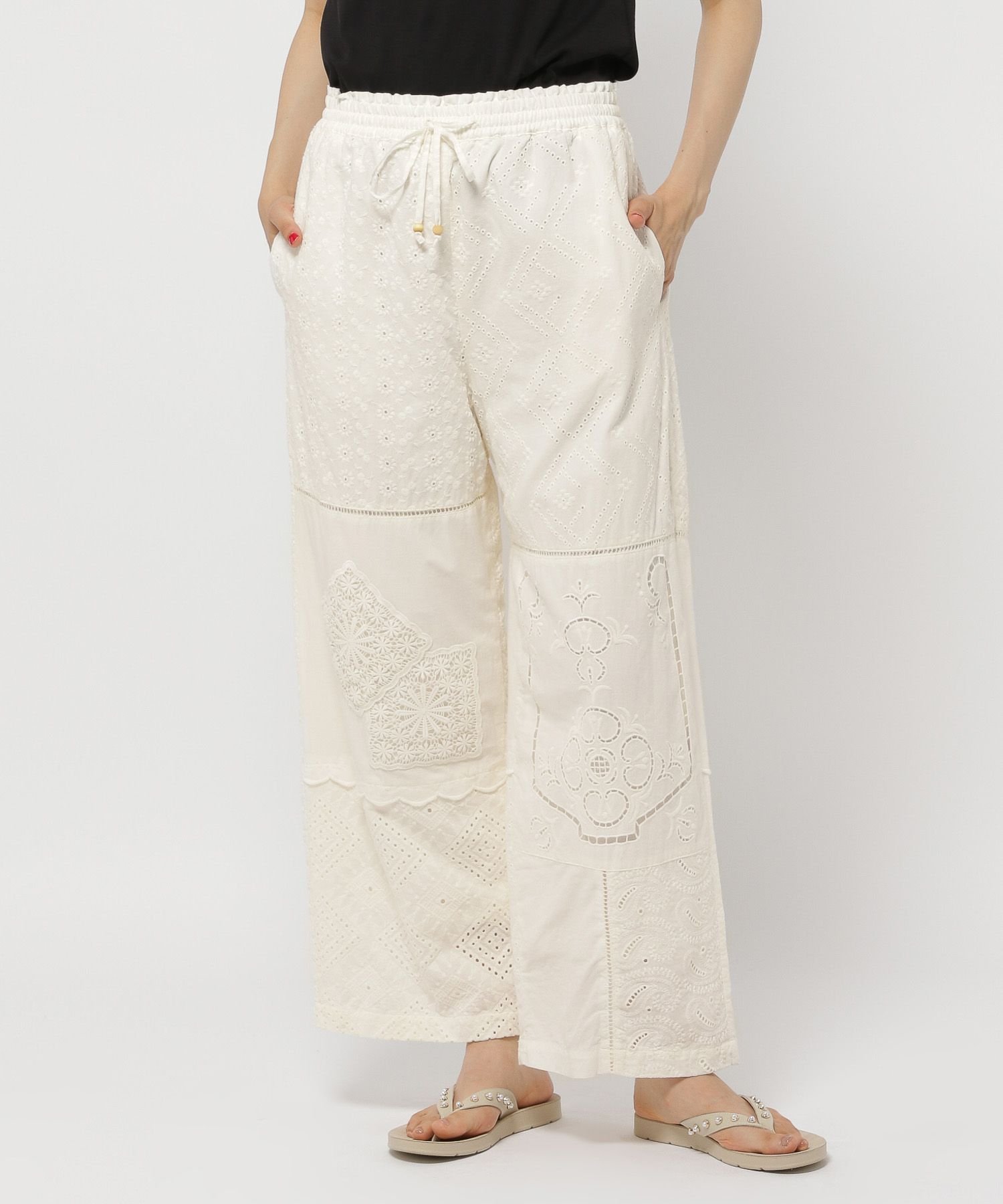 niko and ... リメイク風レースパンツ ニコアンド パンツ その他のパンツ ホワイト ブラック【送料無料】のサムネイル