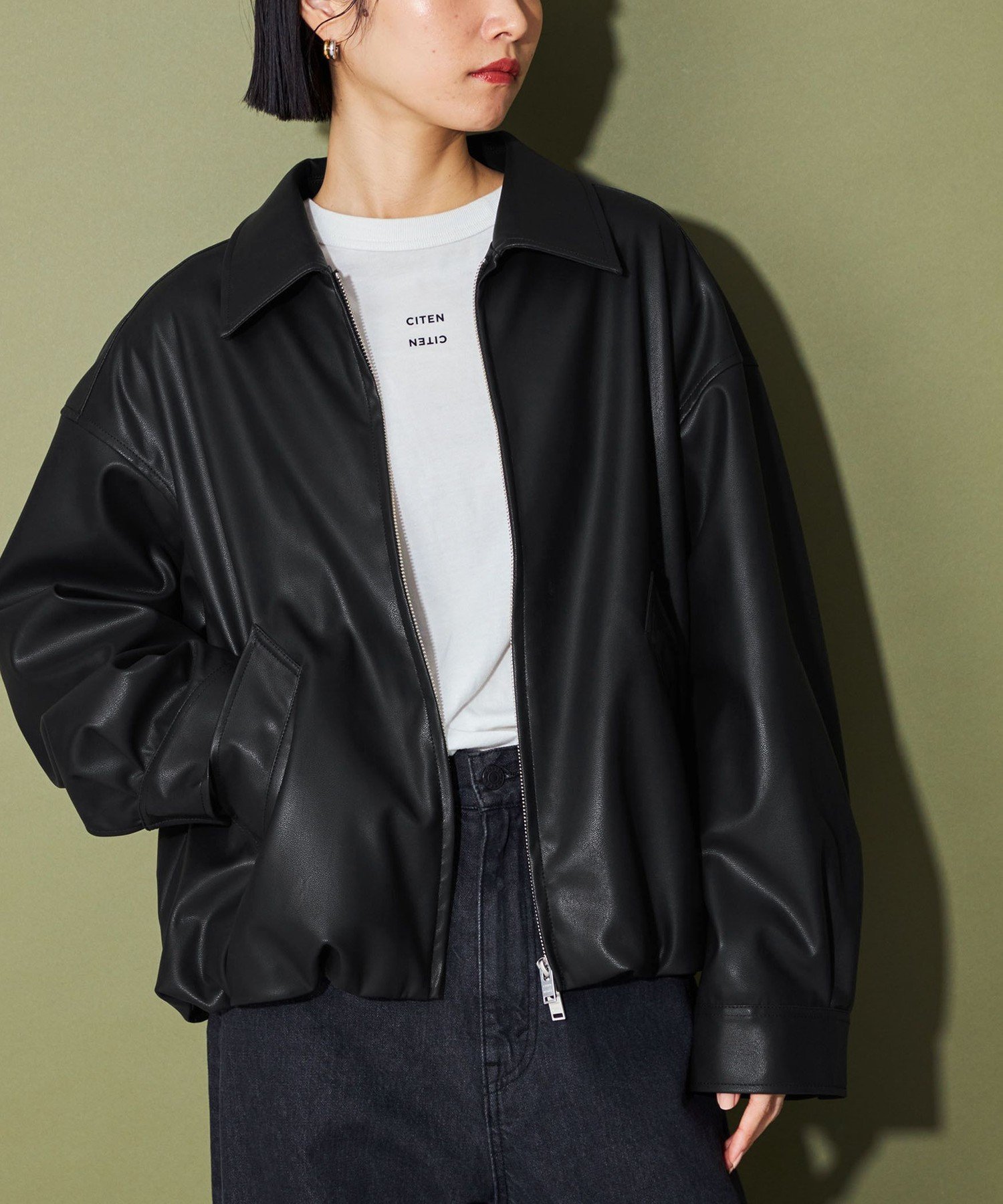 【SALE／50%OFF】CITEN ＜CITEN＞エッセンシャルレザーライクジャケット ユナイテッドアローズ アウトレット ジャケット・アウター ブルゾン・ジャンパー ブラック【送料無料】