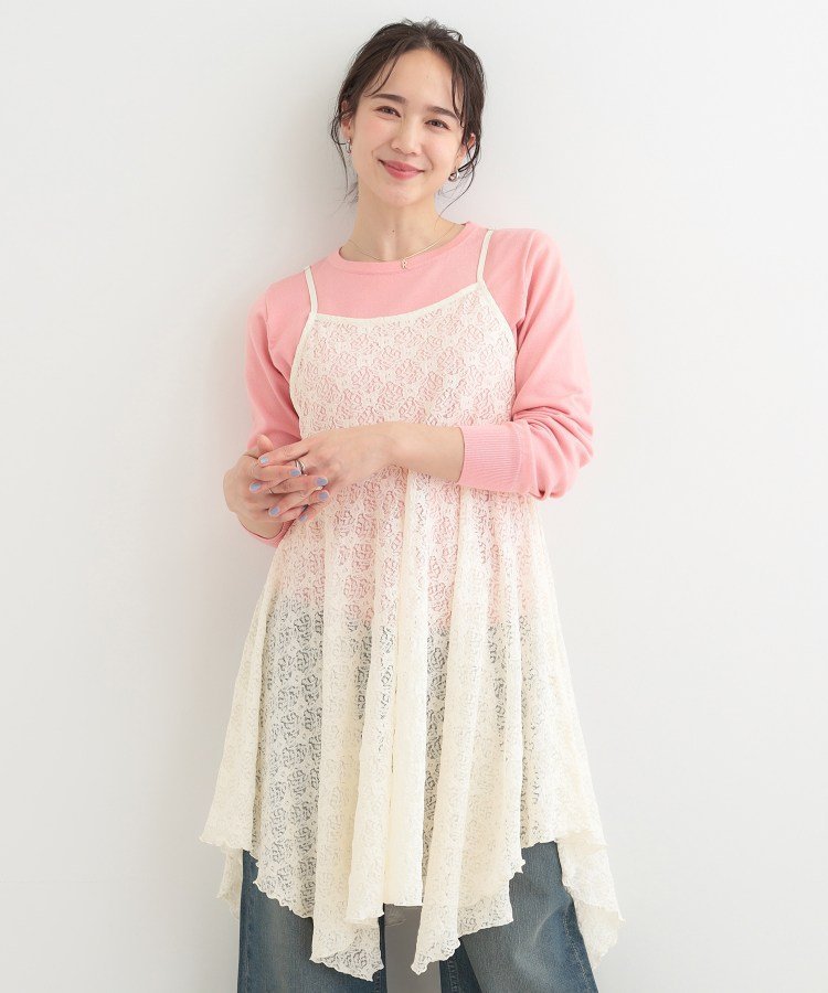 SHOO・LA・RUE 【前後2WAYネック】レイヤードスタイルにおすすめ レースキャミチュニック シューラルー ワンピース・ドレス チュニック ブラック ホワイト
