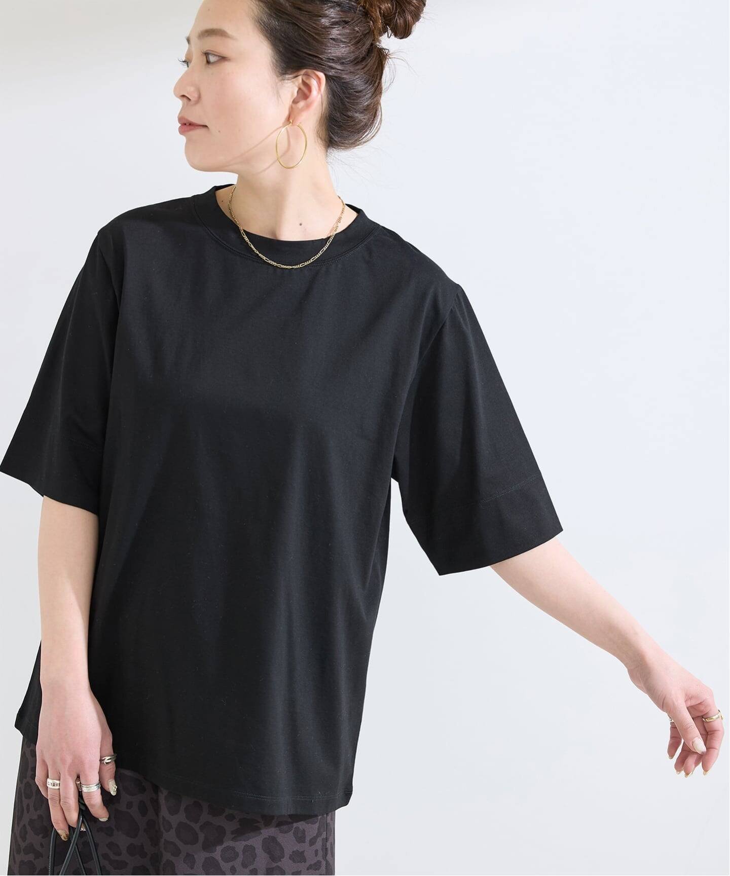 【WEB+一部店舗限定】ウォッシャブル / 接触冷感 / コンパクト天竺Tシャツ ベーセーストック トップス カットソー・Tシャツ カーキグリーン ホワイト ブラック ブルー