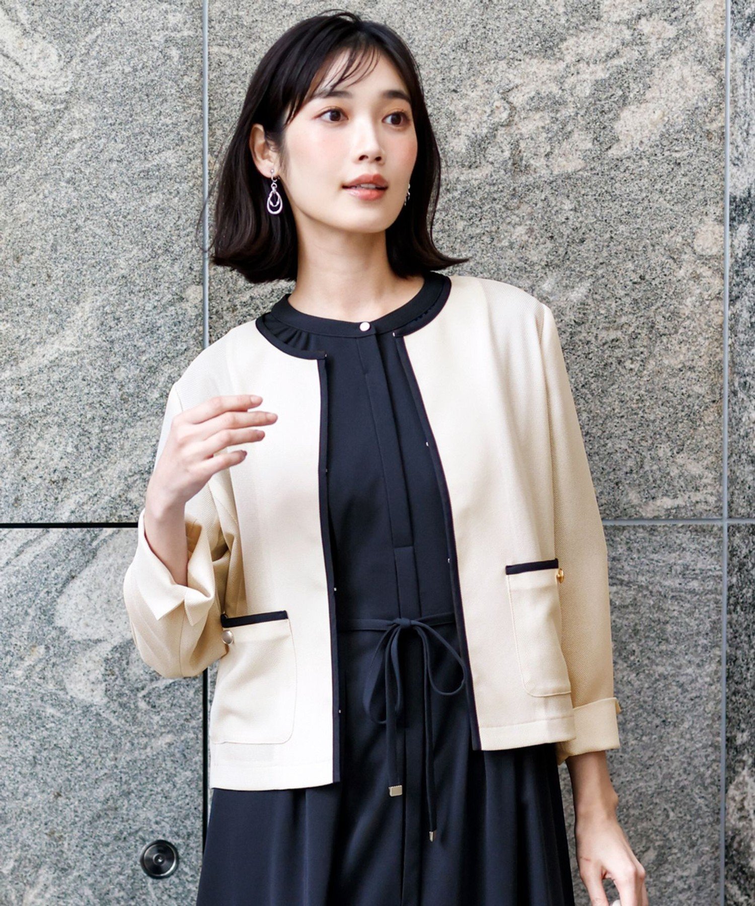 ANY SIS シアーメッシュ ノーカラージャケット エニィスィス ジャケット・アウター ノーカラージャケット ブラック ネイビー【送料無料】