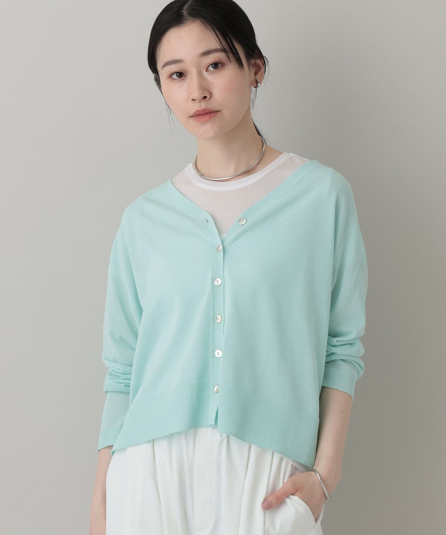 【SALE／50%OFF】A part by 20周年アイテム/シアールーズニットVカーディガン アパートバイ トップス カーディガン ブルー ベージュ グレー グリーン【送料無料】