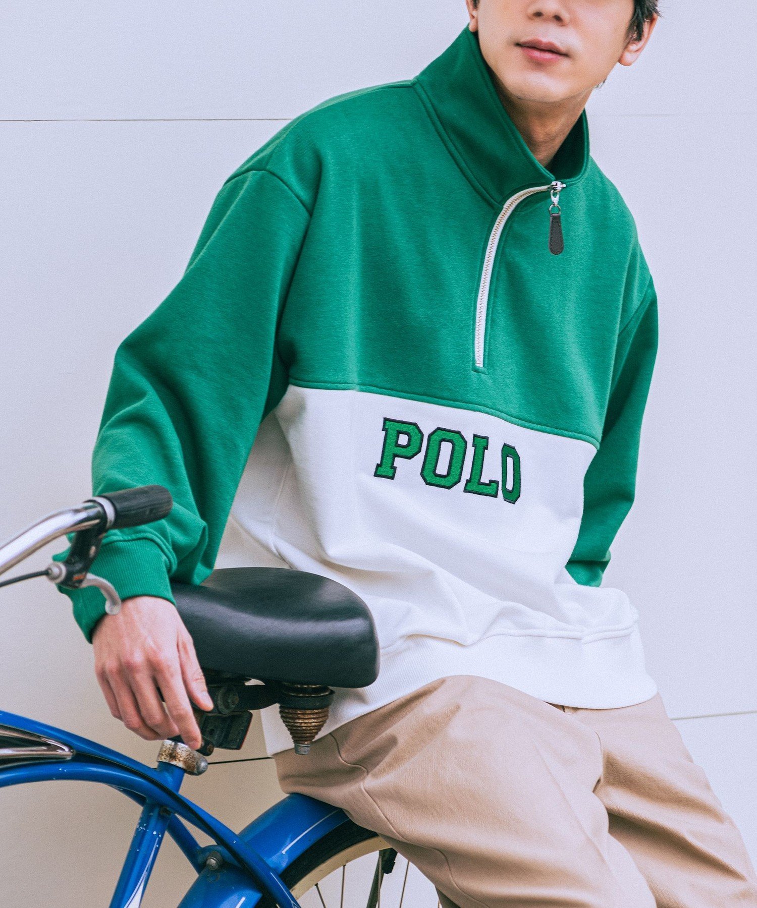 【SALE／55%OFF】coen POLO BCS(ポロ・ビーシーエス)別注スタンドハーフジップスウェットプルオーバー コーエン トップス スウェット・トレーナー グリーン ネイビーのサムネイル