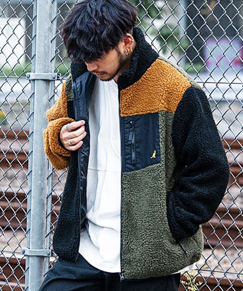 KANGOL ロゴ刺繍入りハイネックジップアップ長袖ボアジャケット アウター シルバーバレット ジャケット・アウター その他のジャケット・アウター ベージュ ホワイト ブラック ブラウン パープル グリーン